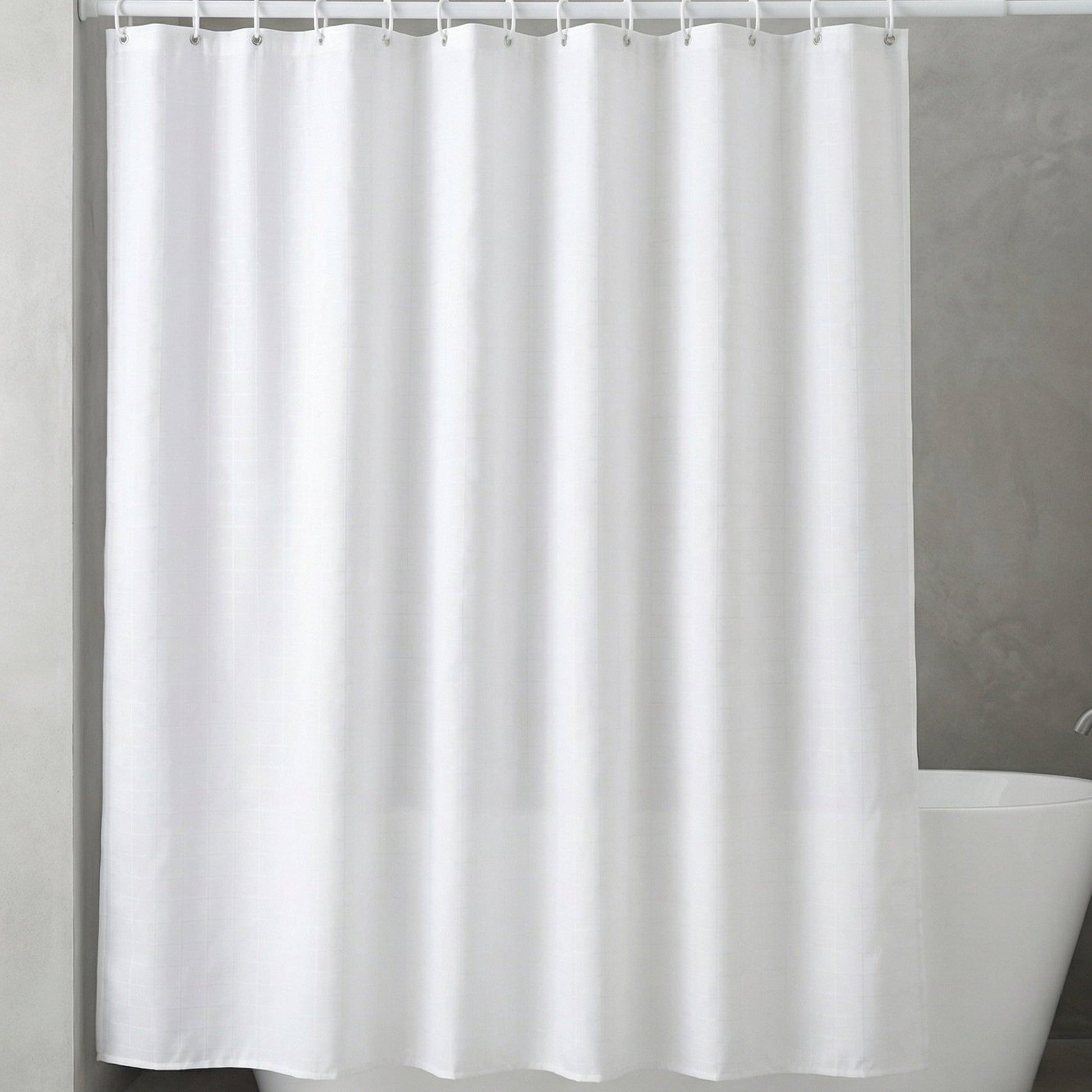 Unique Bargains Plaid Textured Shower Curtain Sets with 12 Hooks White 71"W x 71"L