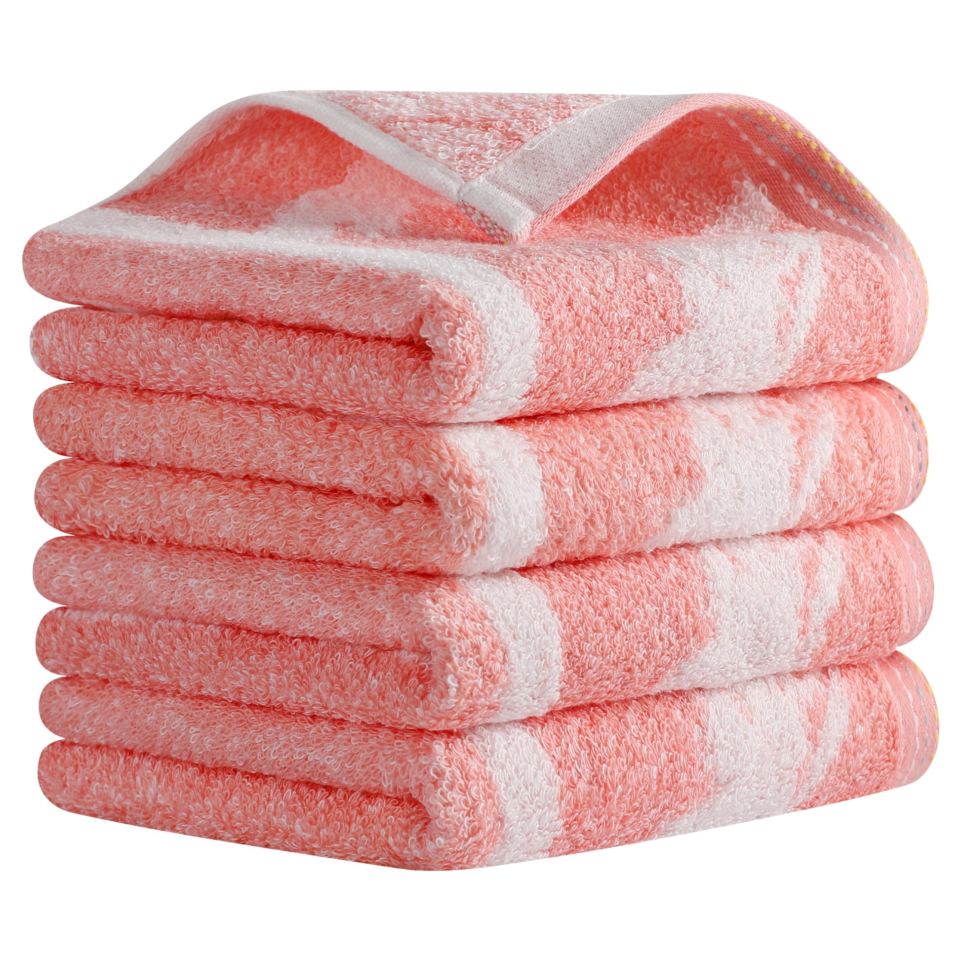 Unique Bargains Plant Pattern Soft Absorbent Cotton Hand Towels Orange 4 Pcs