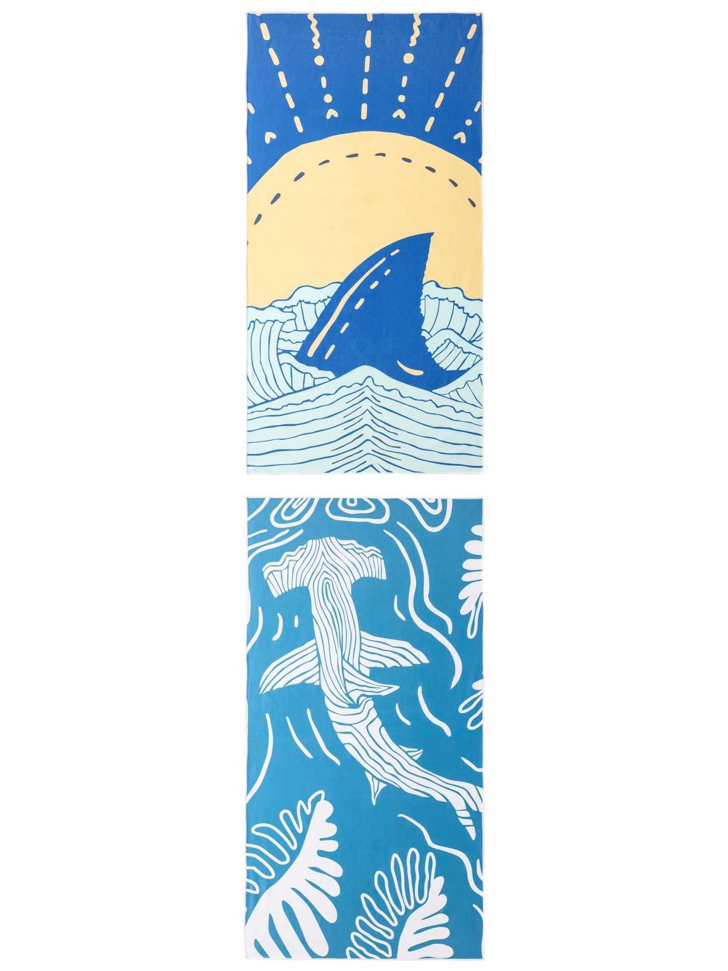 Unique Bargains Sand Free Soft Cartoon Beach Towel 2 Pack Navy Blue/Light Green 63"x31"