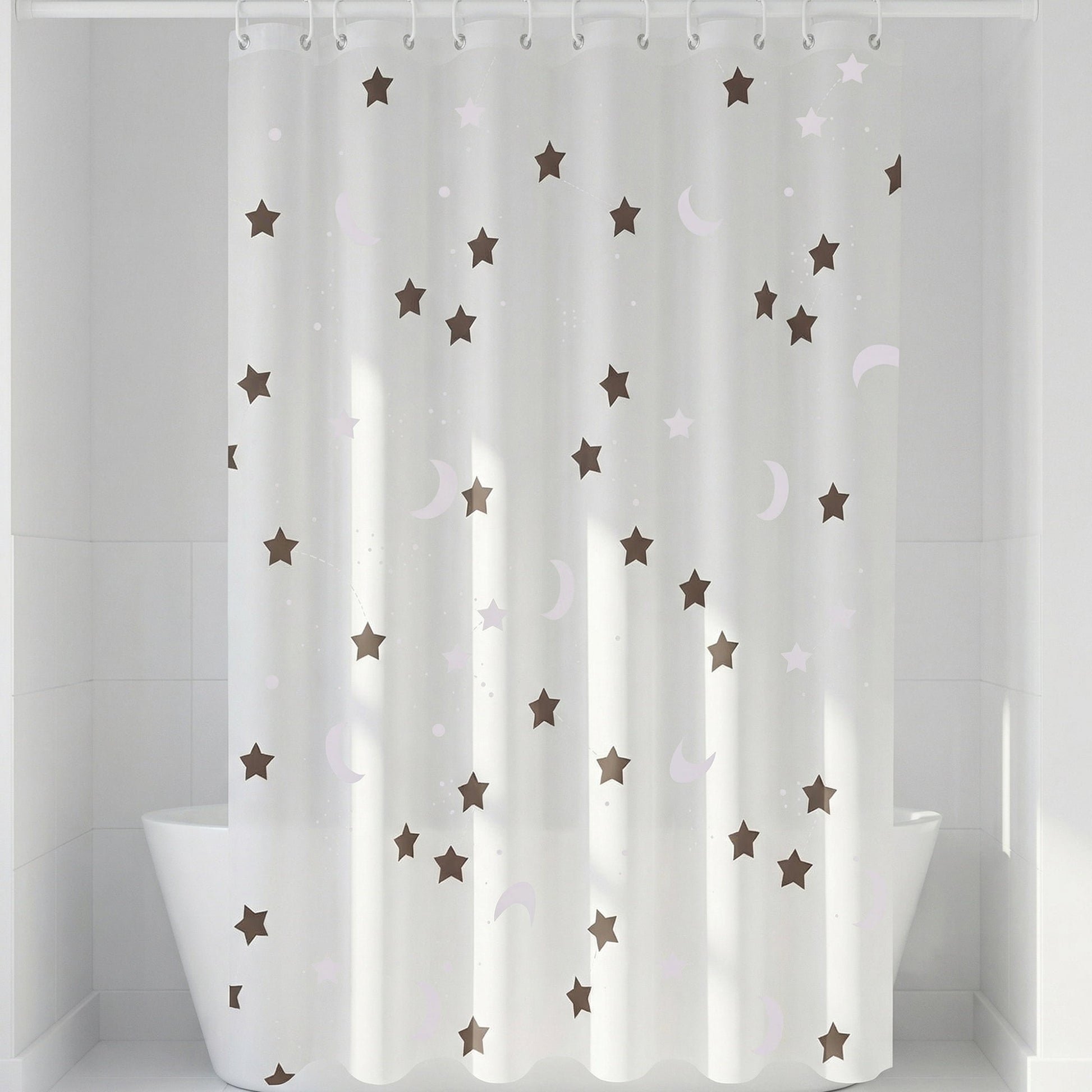 Unique Bargains Semi-Transparent EVA Bath Curtain Set with Hooks White 71"W x 71"L
