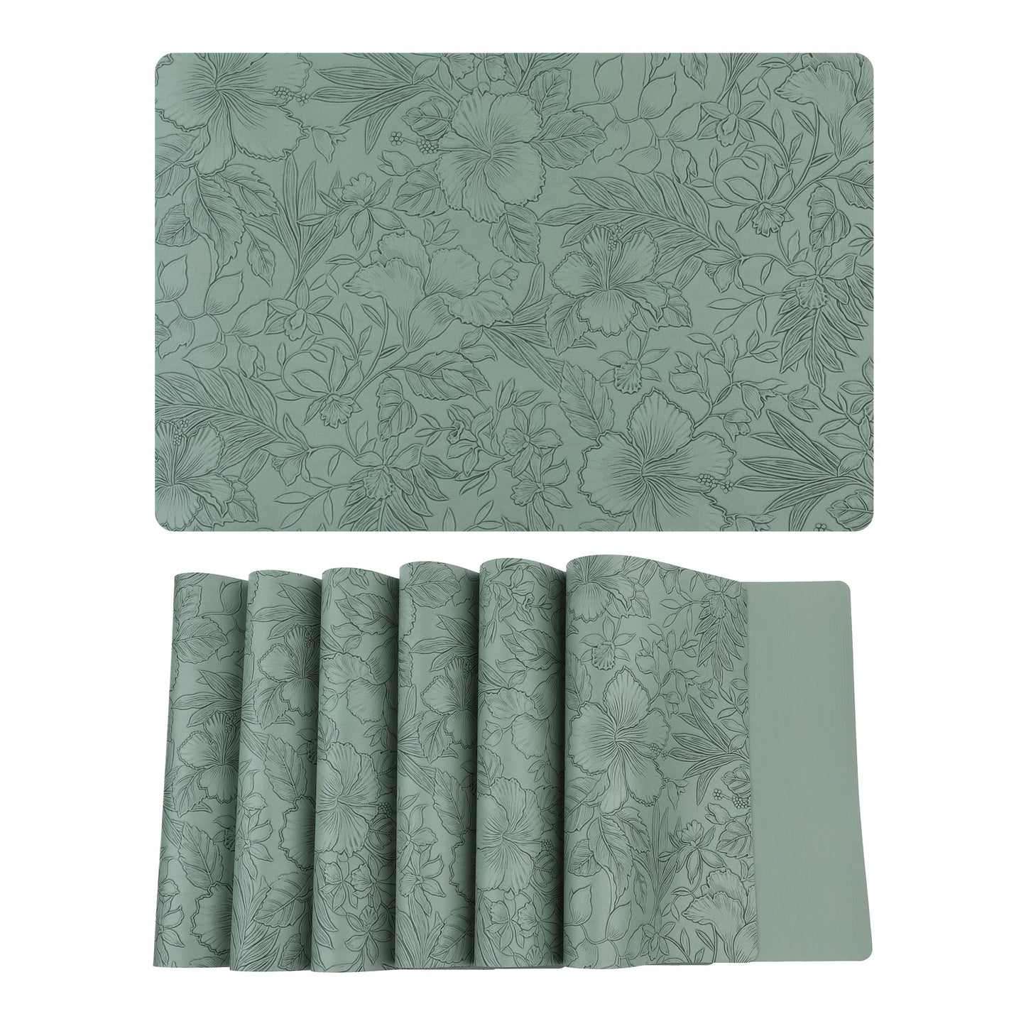 Unique Bargains Set of 6 Faux Leather Placemats for Kitchen Dining Table Decor Green
