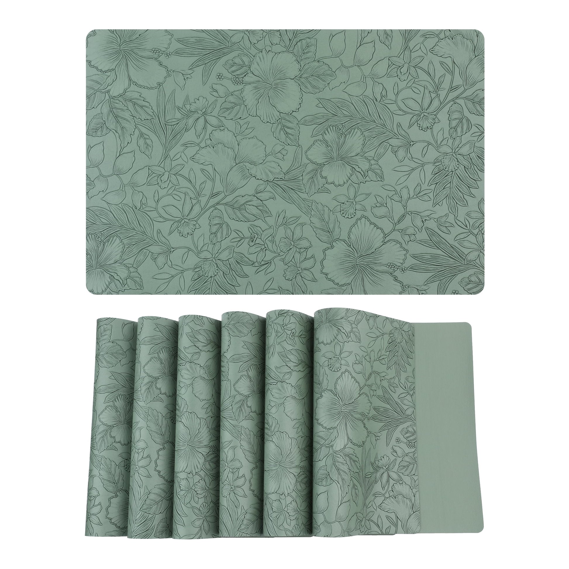 Unique Bargains Set of 6 Faux Leather Placemats for Kitchen Dining Table Decor Green