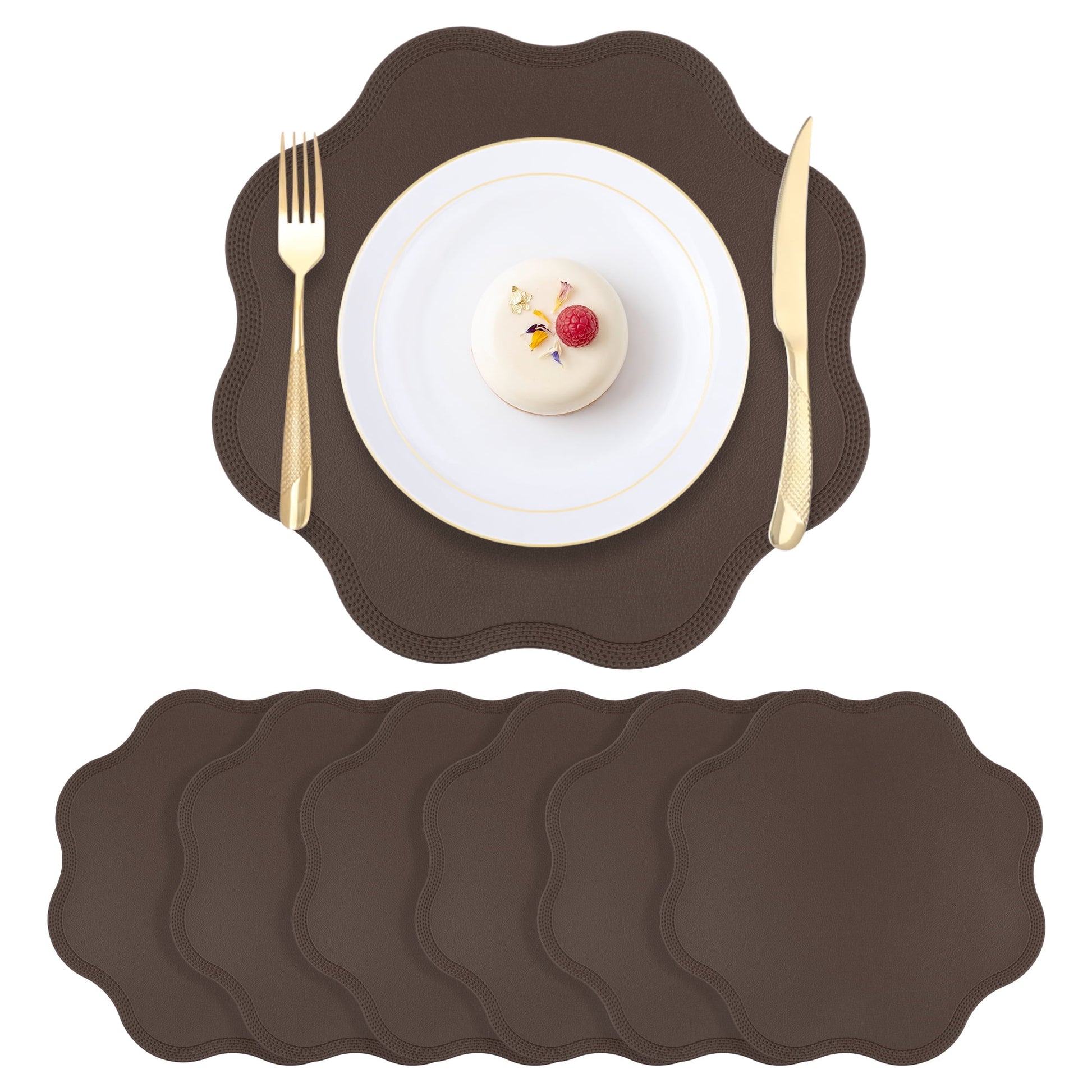 Unique Bargains Set of 6 Faux Leather Placemats for Kitchen Table Decor Brown 15"x15"