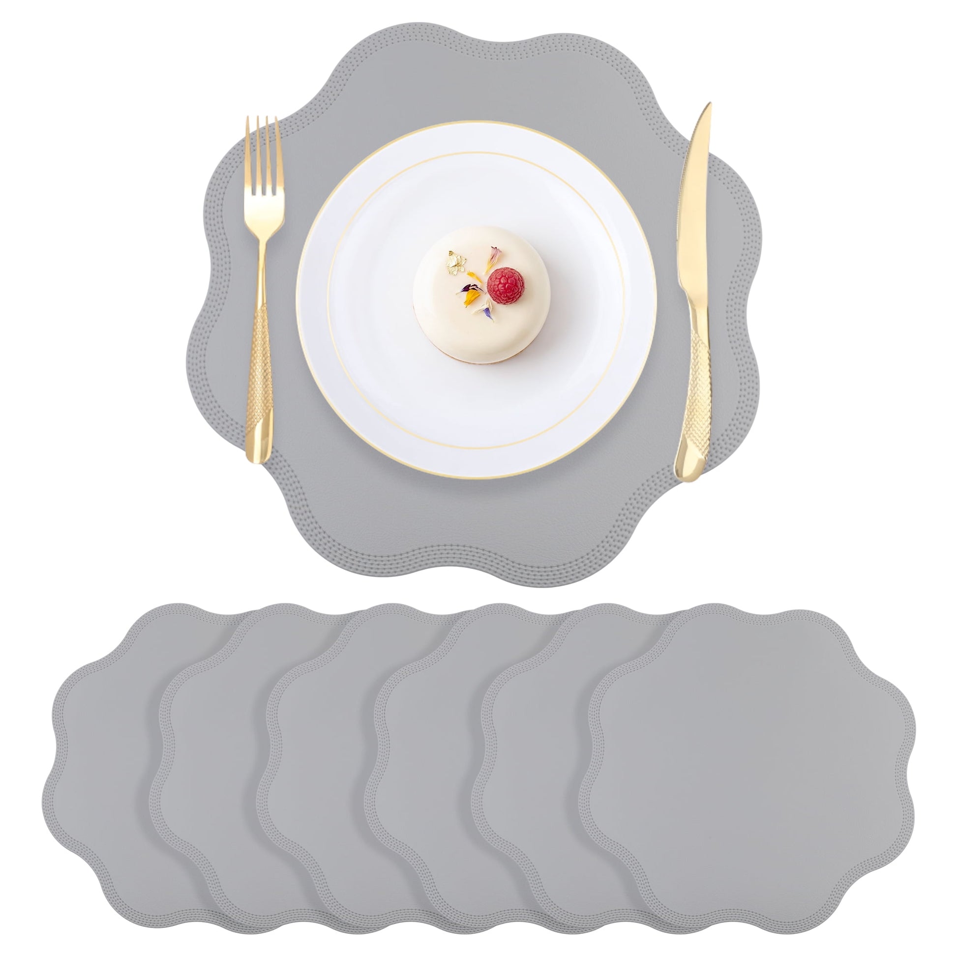 Unique Bargains Set of 6 Faux Leather Placemats for Kitchen Table Decor Gray 15"x15"