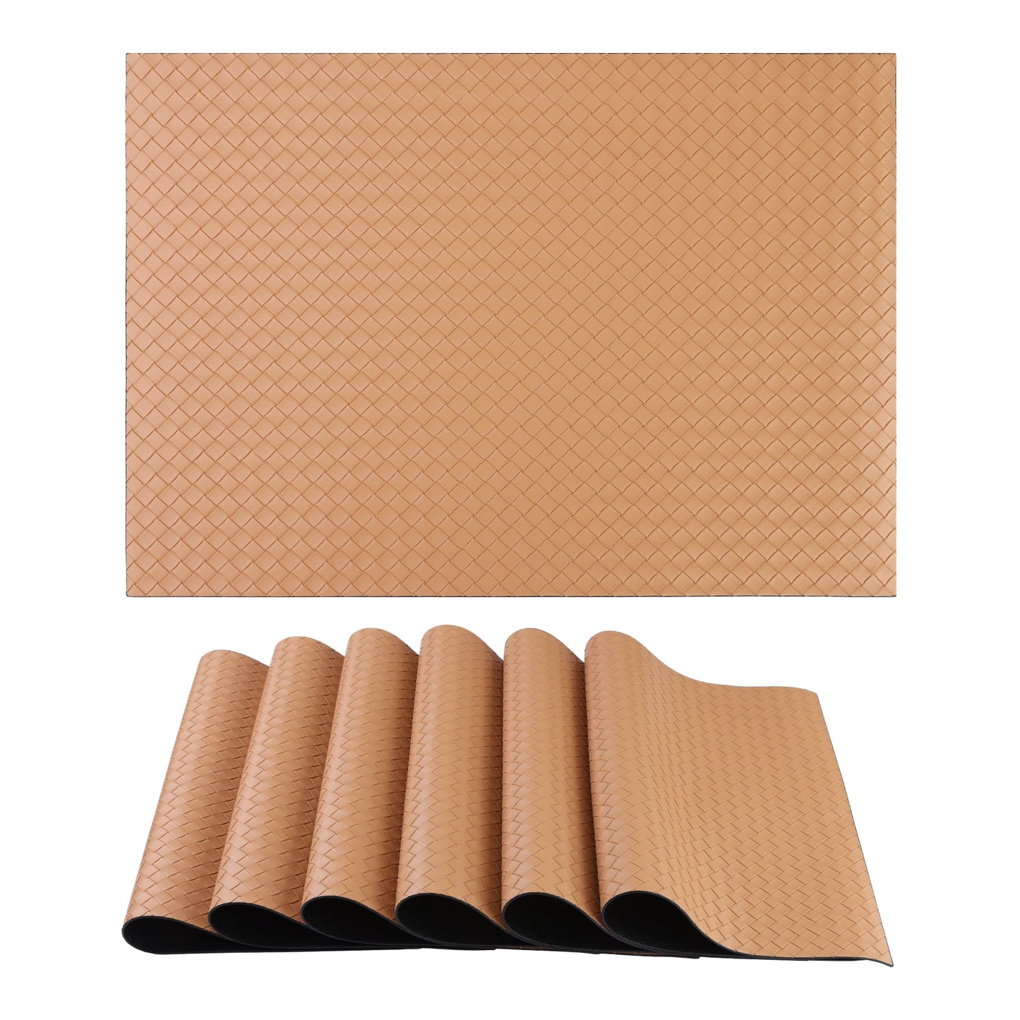 Unique Bargains Set of 6 Leather Placemats for Kitchen Apricot 17*12in