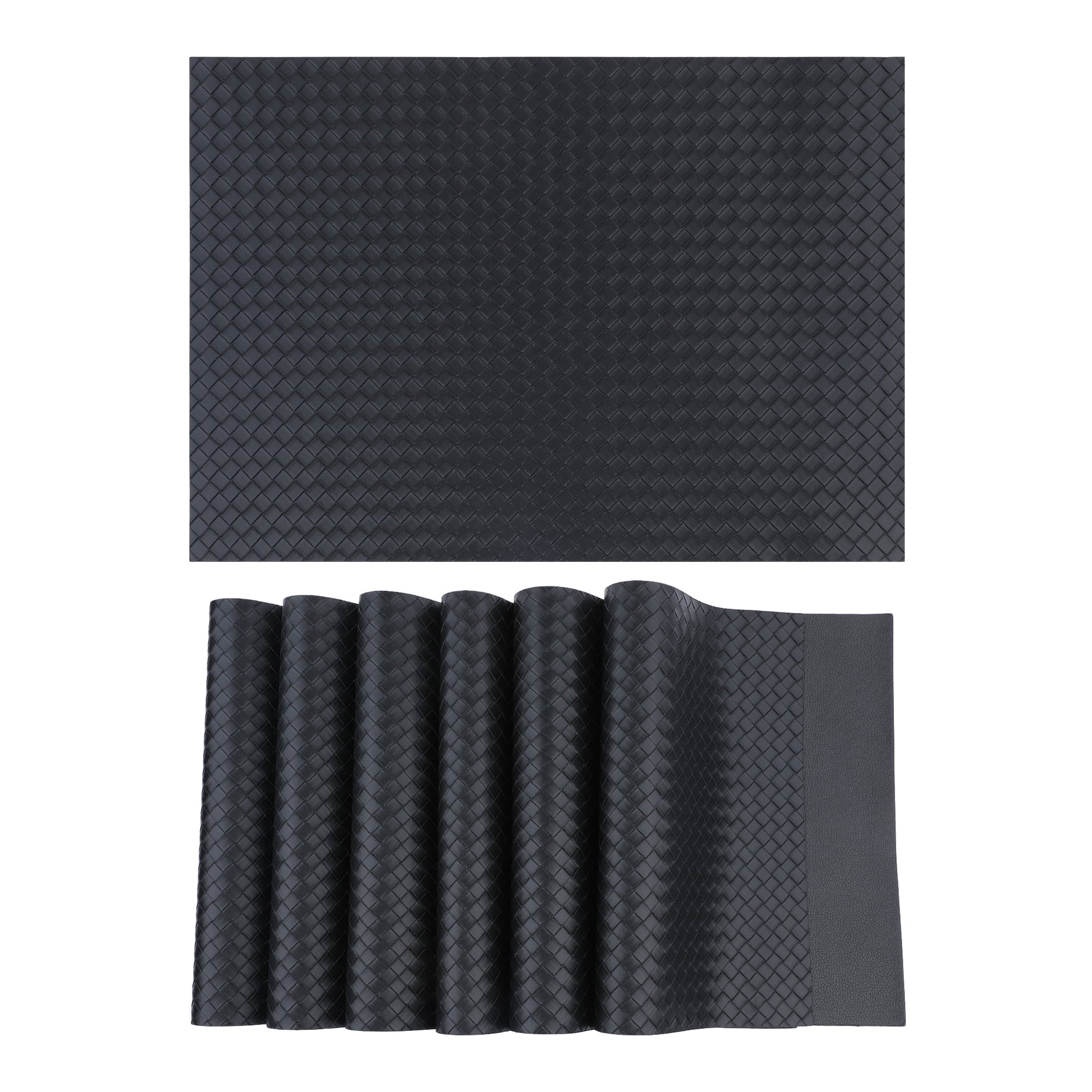 Unique Bargains Set of 6 Leather Placemats for Kitchen Black 17*12in