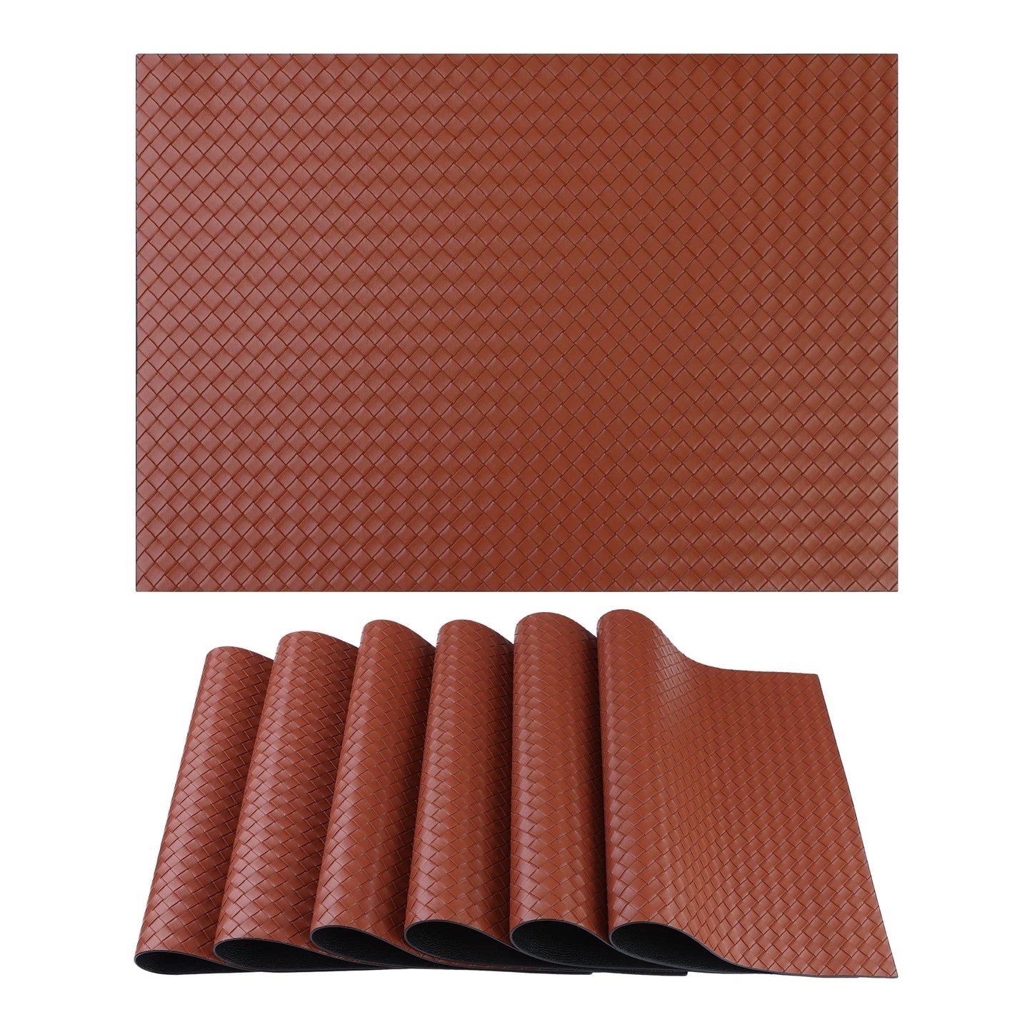 Unique Bargains Set of 6 Leather Placemats for Kitchen Brown 17*12in
