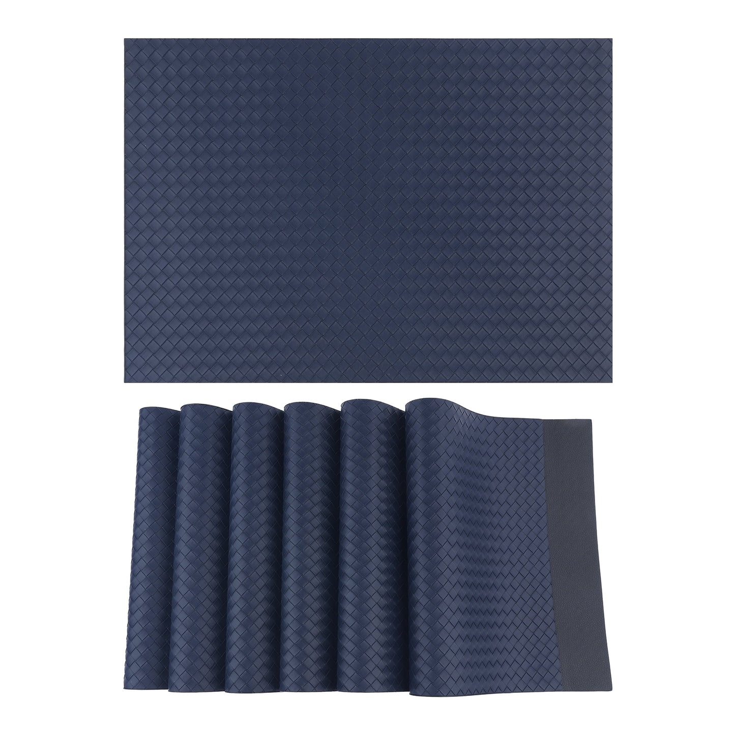 Unique Bargains Set of 6 Leather Placemats for Kitchen Dark Blue 17*12in