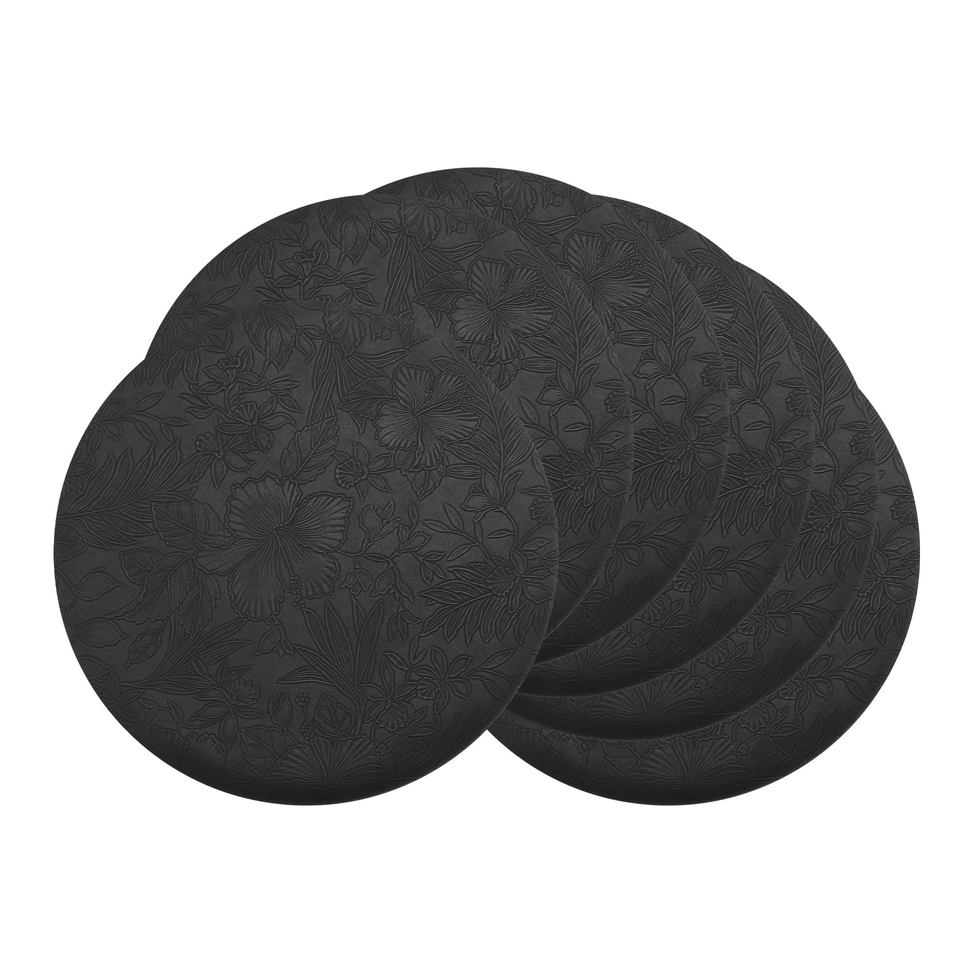 Unique Bargains Set of 6 Leather Round Placemats for Kitchen Dining Table Black