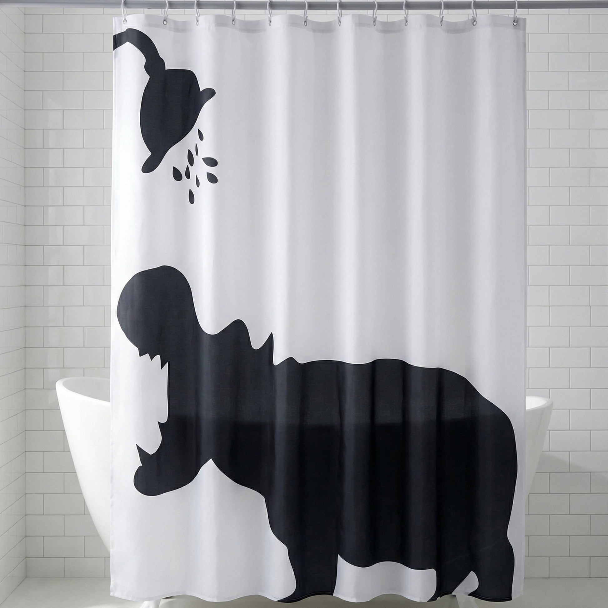 Unique Bargains Shower Curtain Waterproof Bath Shower Curtain Sets White Cat 71"W x 71"L
