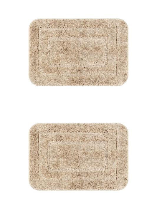 Unique Bargains Soft Absorbent Bath Mats 2 Pcs Non-Slip Plush Bathroom Rugs Khaki 16" x 24"/20" x 32"
