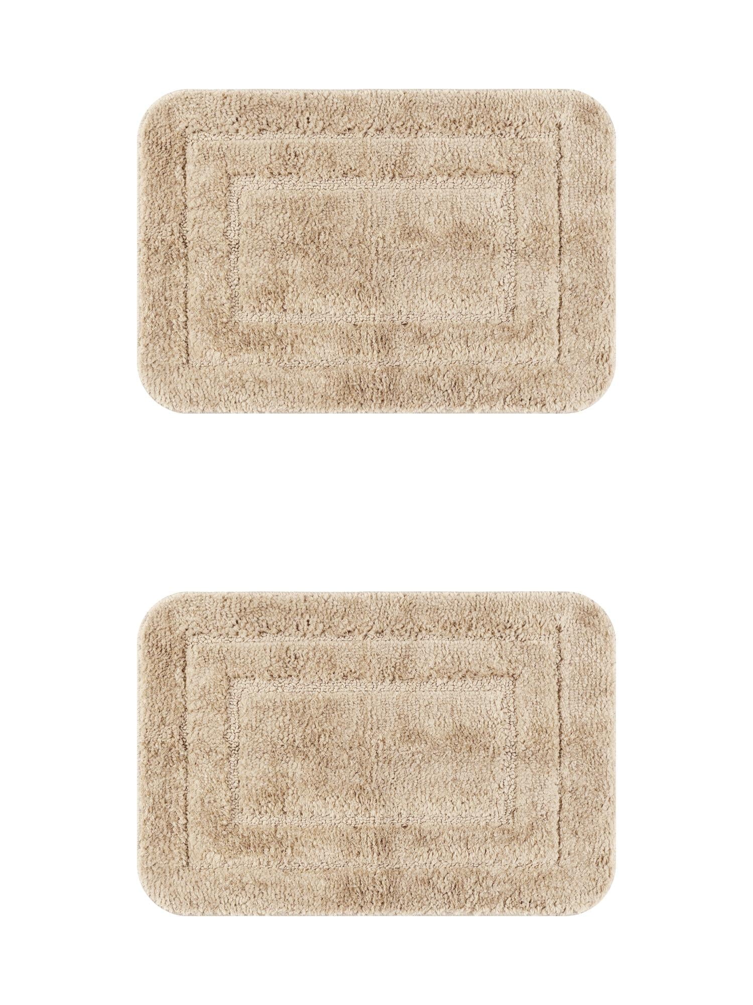 Unique Bargains Soft Absorbent Bath Mats 2 Pcs Non-Slip Plush Bathroom Rugs Khaki 16" x 24"