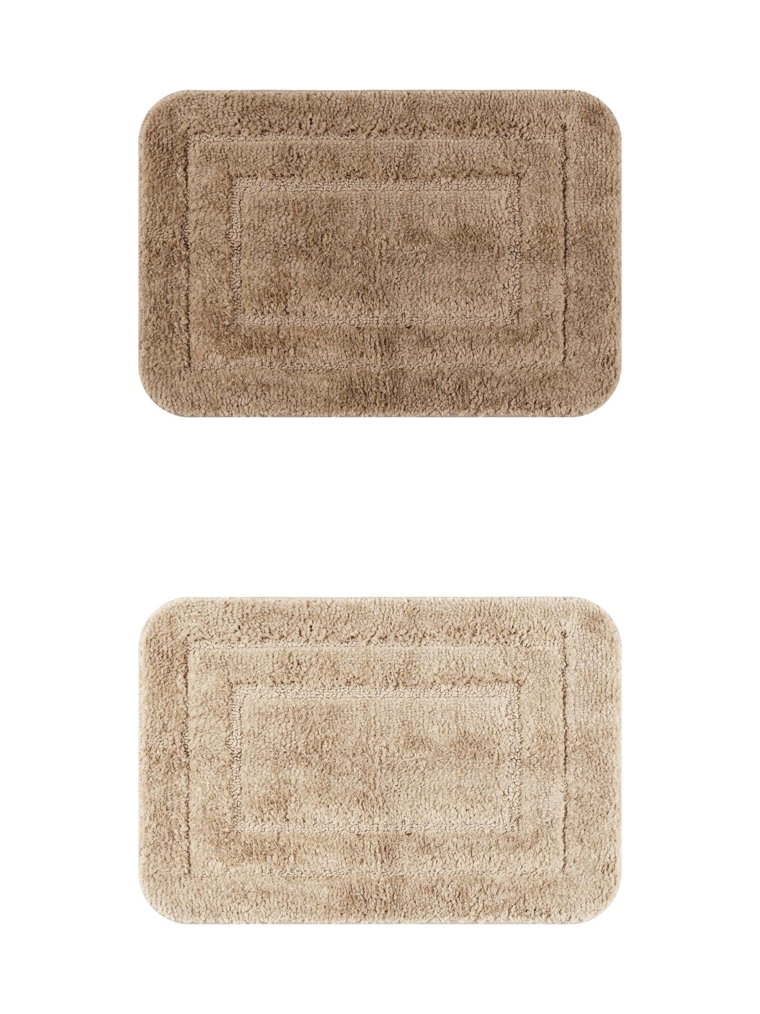 Unique Bargains Soft Absorbent Bath Mats 2 Pcs Non-Slip Plush Bathroom Rugs Khaki/Brown 16" x 24"
