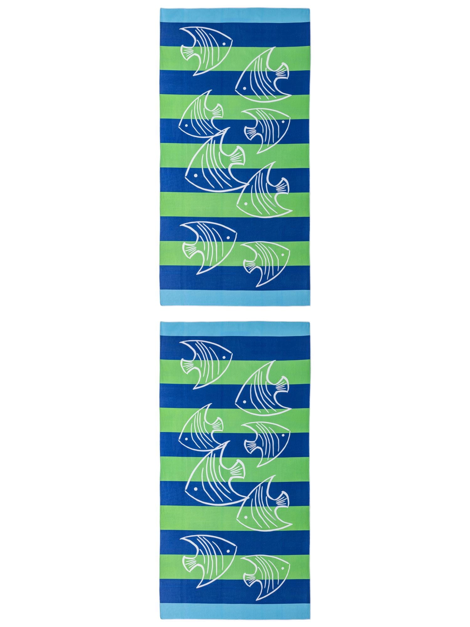 Unique Bargains Soft Absorbent Beach Towel 2 Pack Blue Green 71"x35"