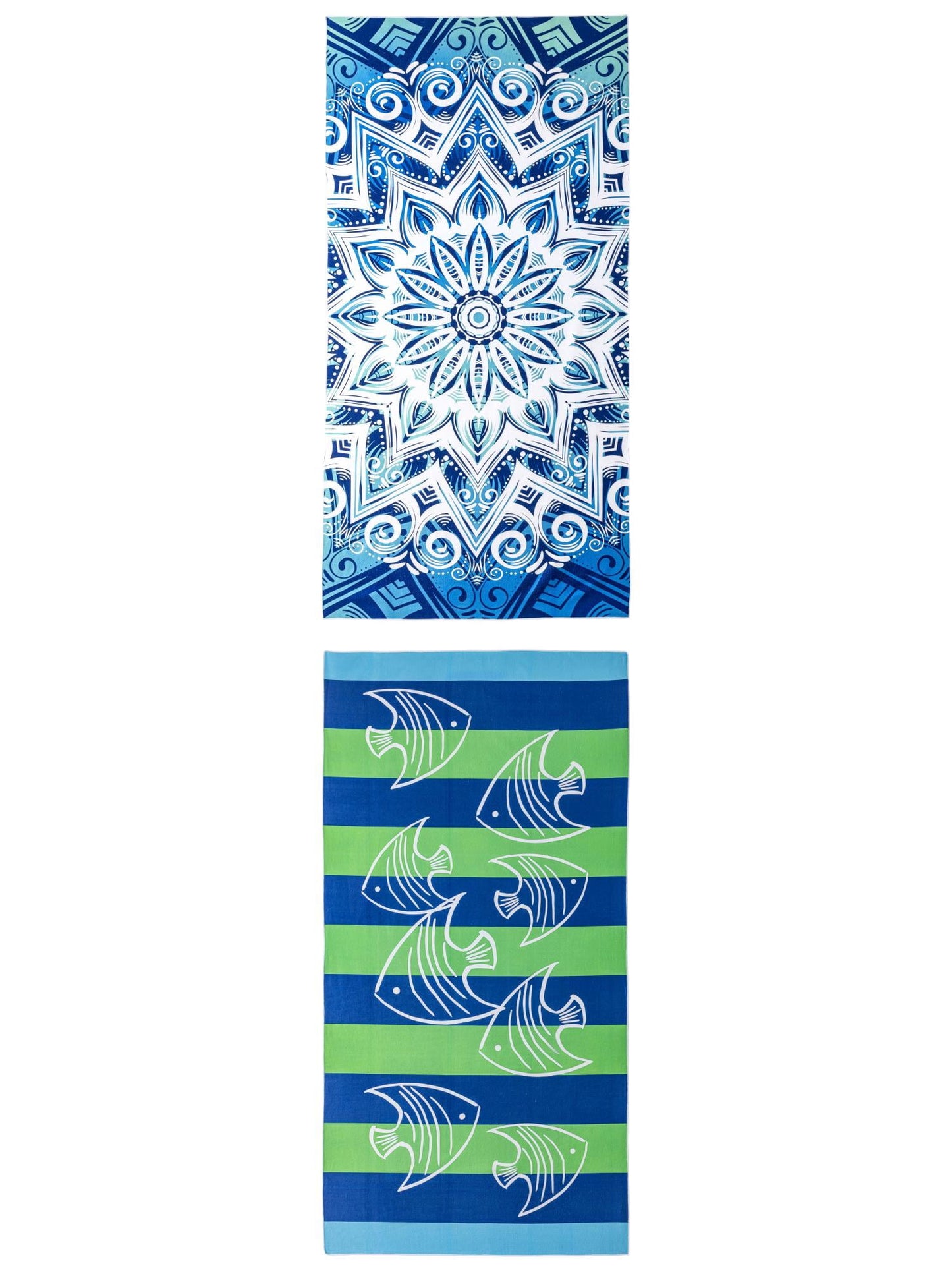 Unique Bargains Soft Absorbent Beach Towel 2 Pack Blue Green Mandala/Blue Green 71"x35"