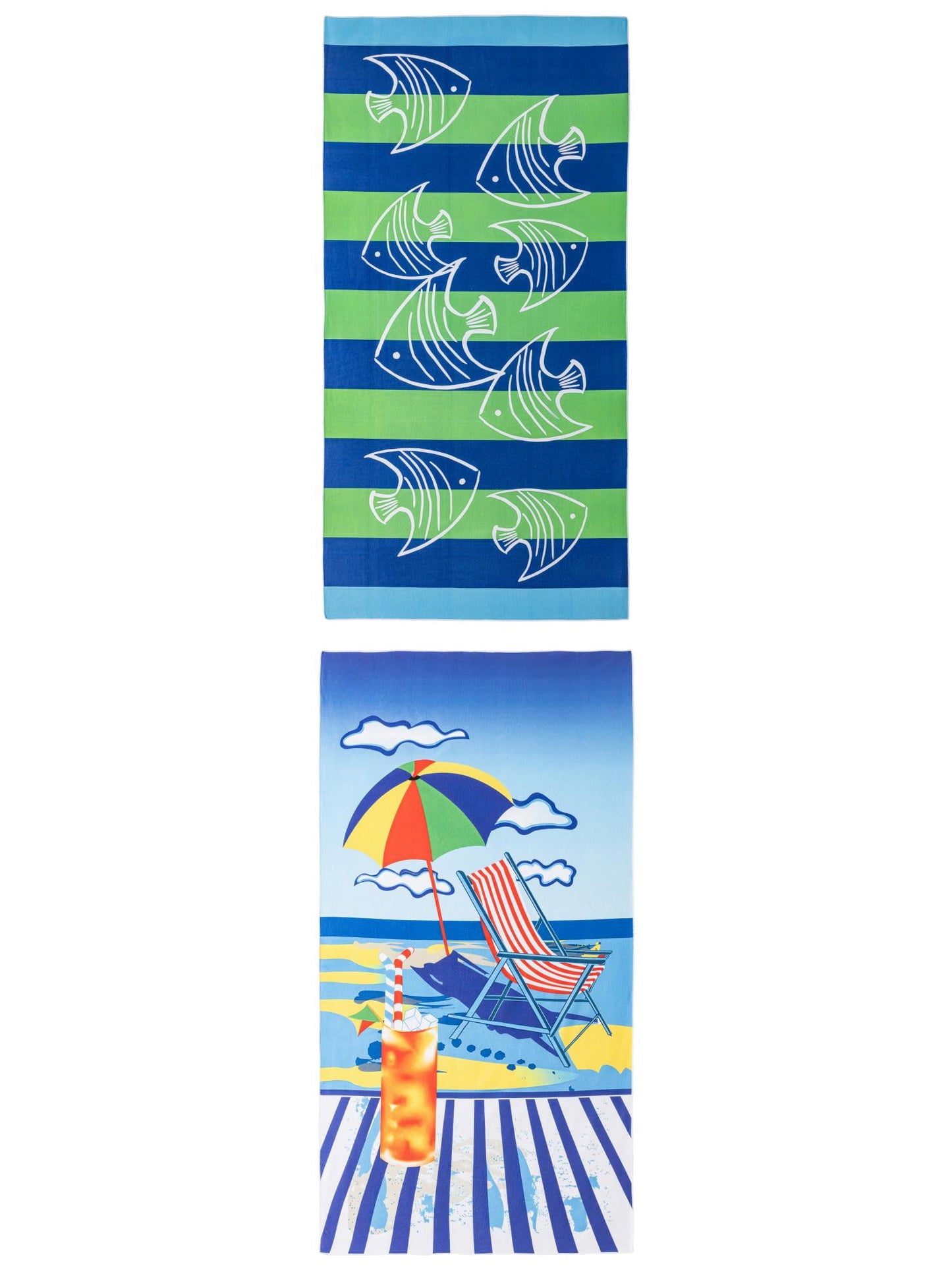 Unique Bargains Soft Absorbent Beach Towel 2 Pack Blue Green/Multi-Color 71"x35"
