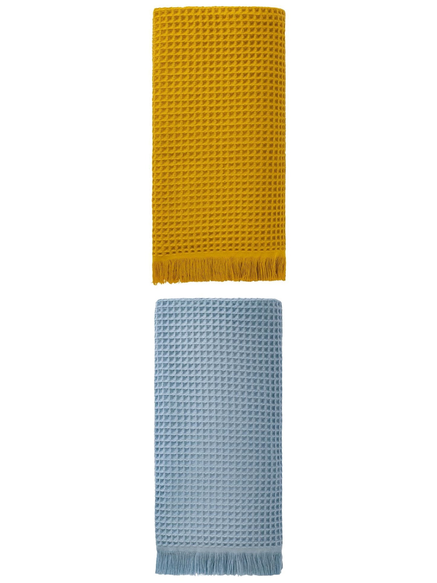Unique Bargains Soft Absorbent Cotton Waffle Bath Towel Blue/Yellow 71"x35"