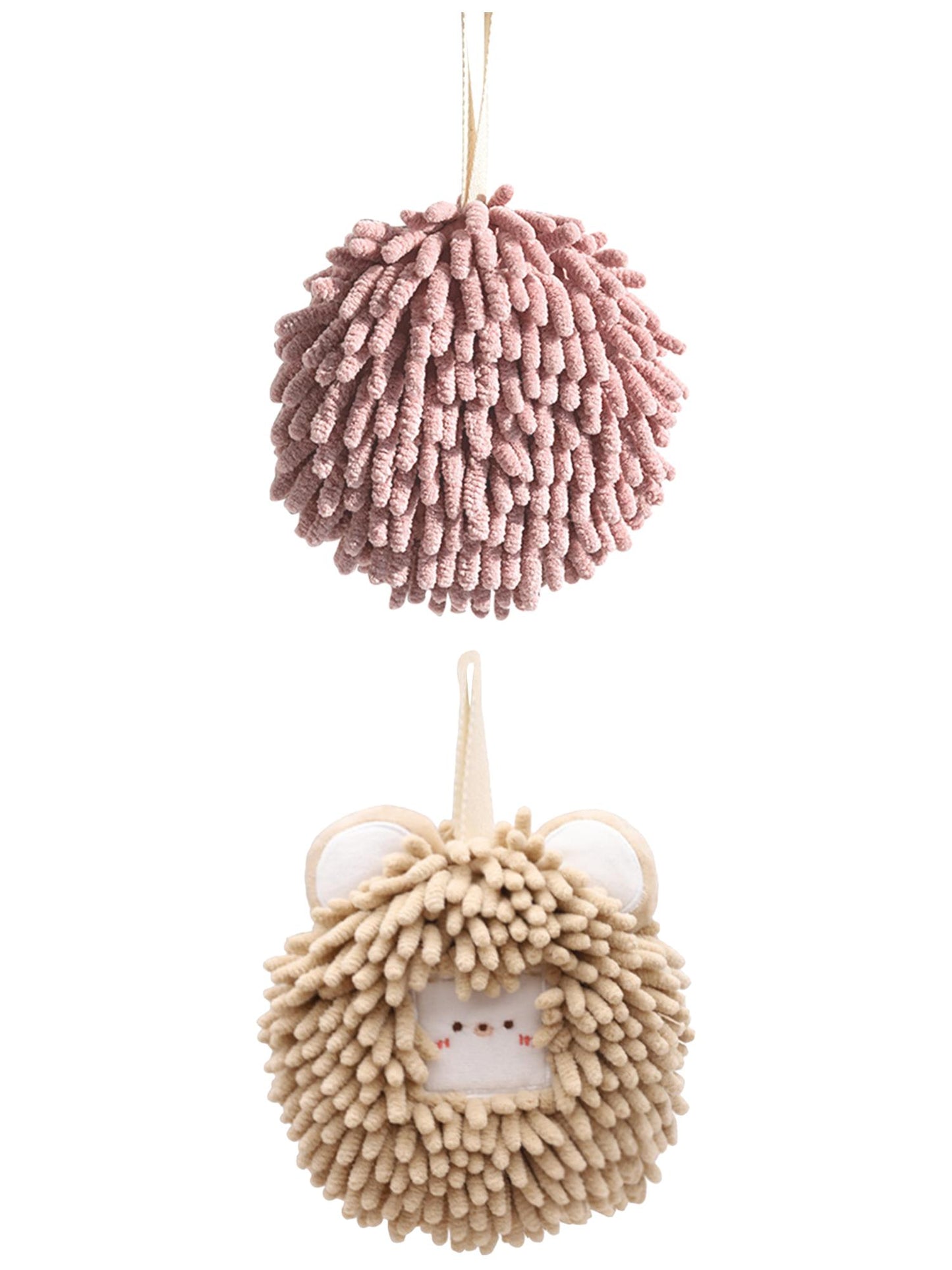 Unique Bargains Soft Chenille Ball Hand Towels 2 Pcs Dark Pink/Brown 6" x 6"/7" x 7"