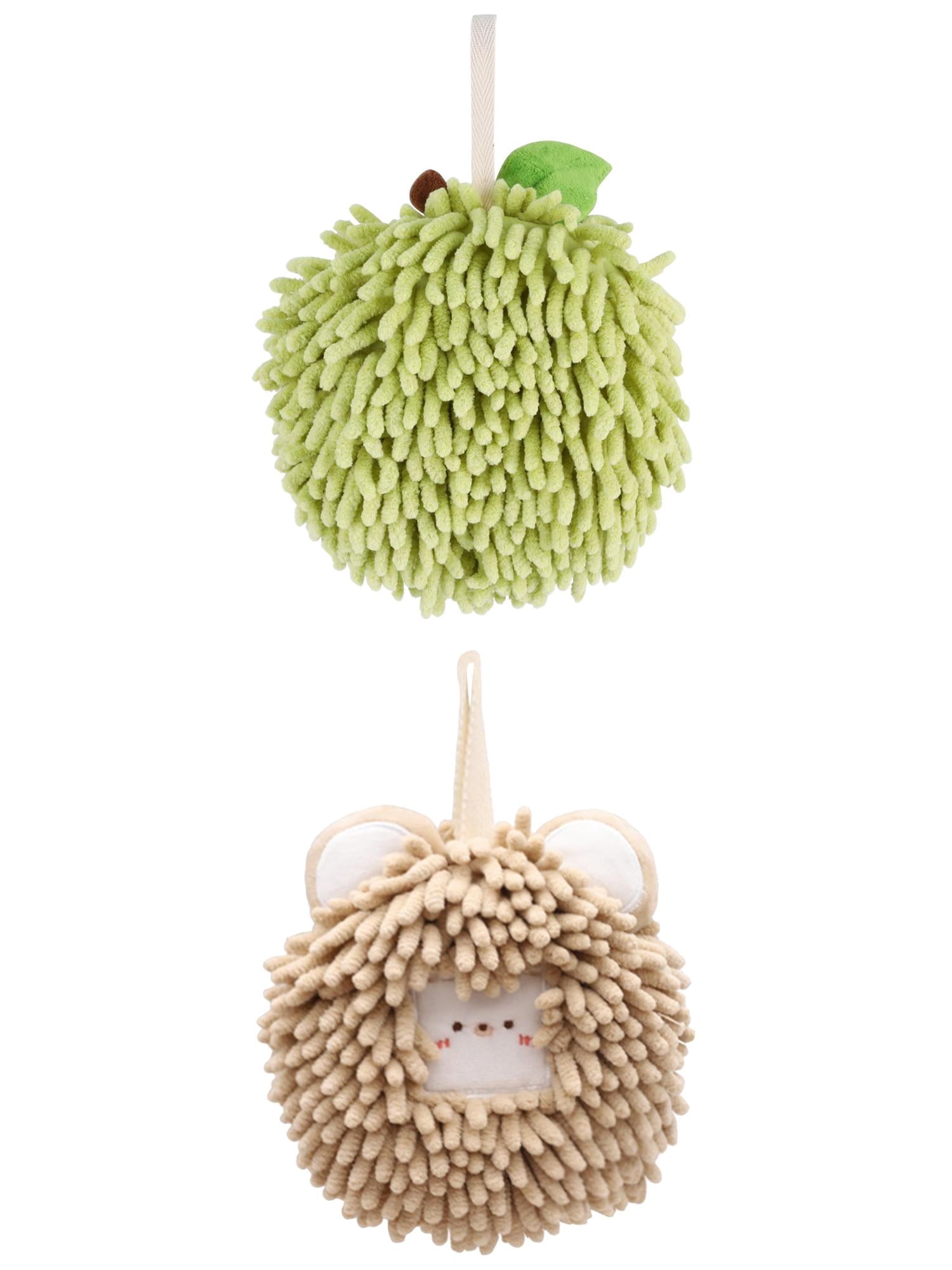 Unique Bargains Soft Chenille Ball Hand Towels 2 Pcs Green/Brown 6" x 6"/7" x 7"