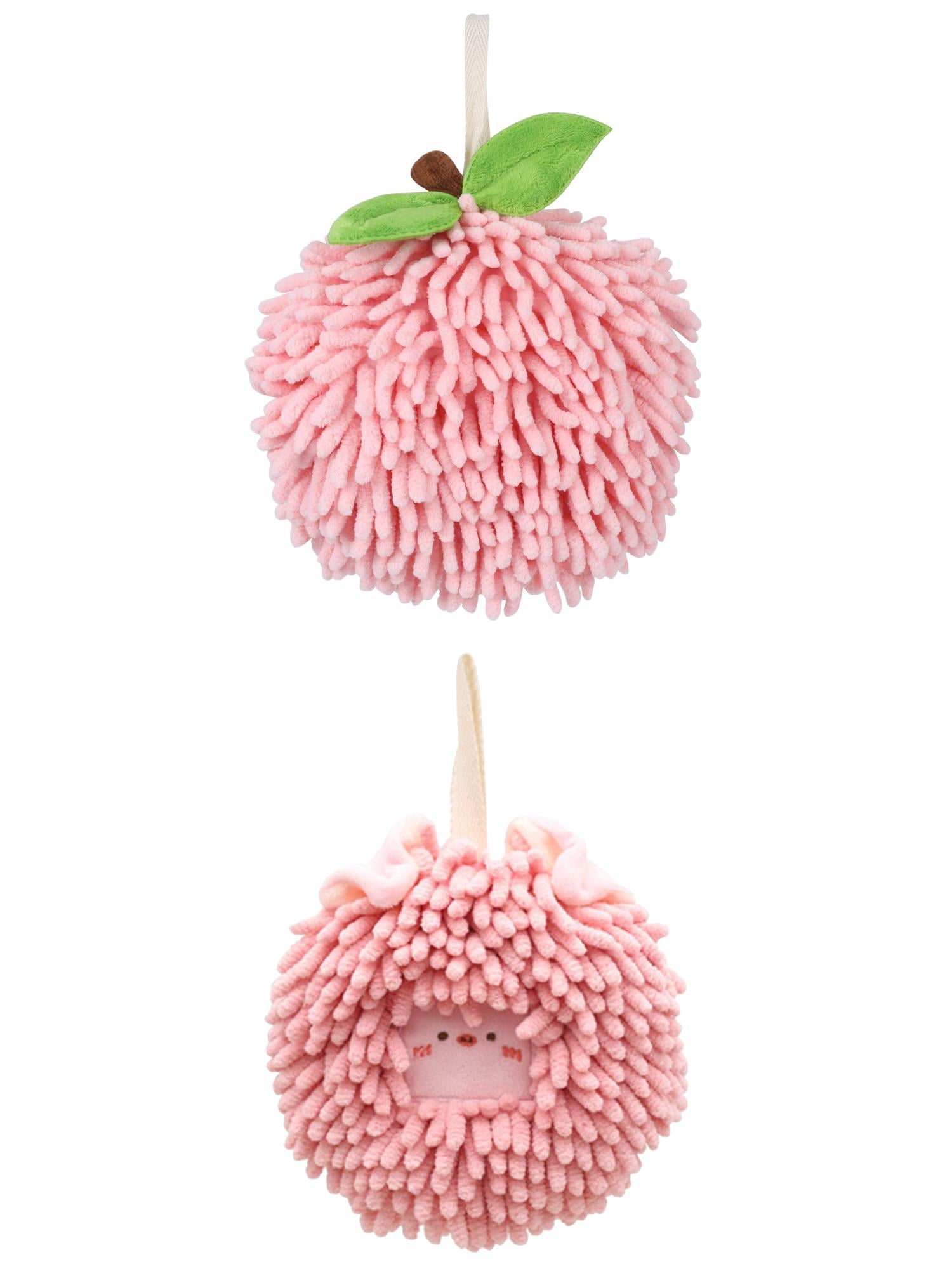 Unique Bargains Soft Chenille Ball Hand Towels 2 Pcs Pink 6" x 6"/7" x 7"