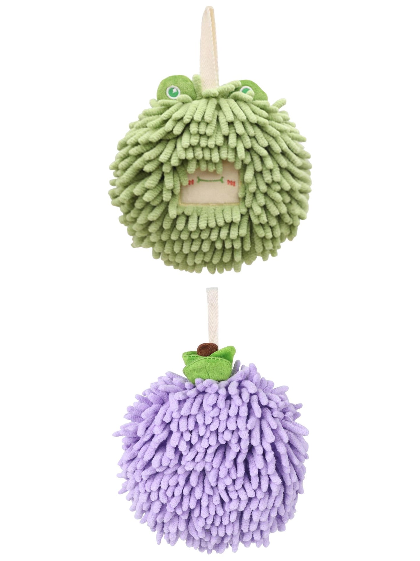 Unique Bargains Soft Chenille Ball Hand Towels 2 Pcs Purple/Green 6" x 6"/7" x 7"