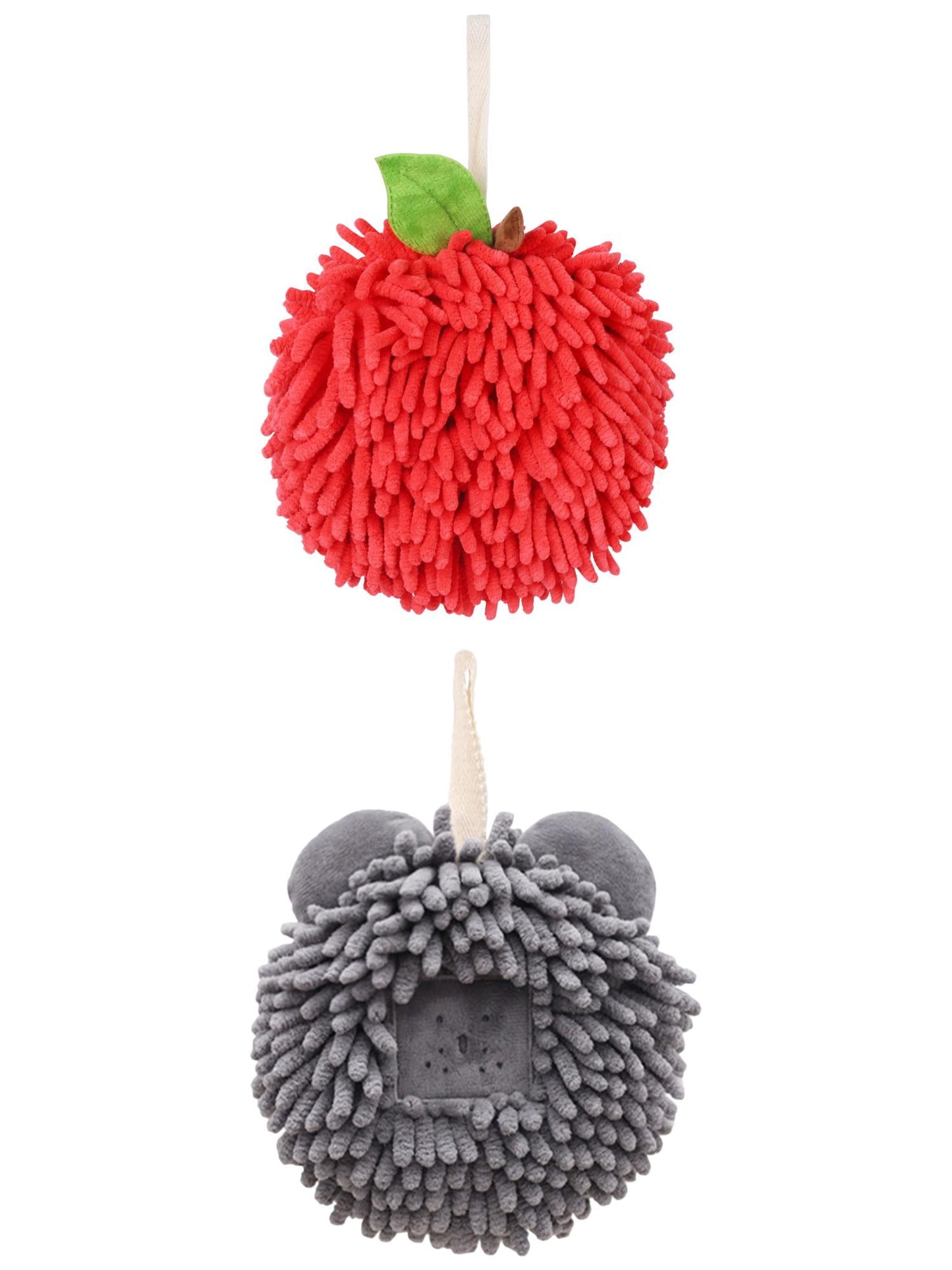Unique Bargains Soft Chenille Ball Hand Towels 2 Pcs Red/Dark Grey 6" x 6"/7" x 7"