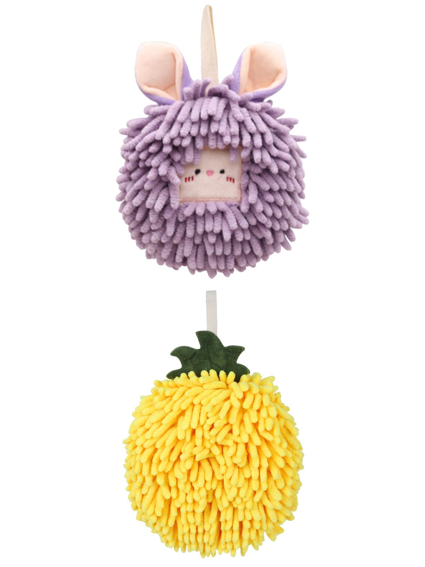 Unique Bargains Soft Chenille Ball Hand Towels 2 Pcs Yellow/Purple 6" x 6"/7" x 7"