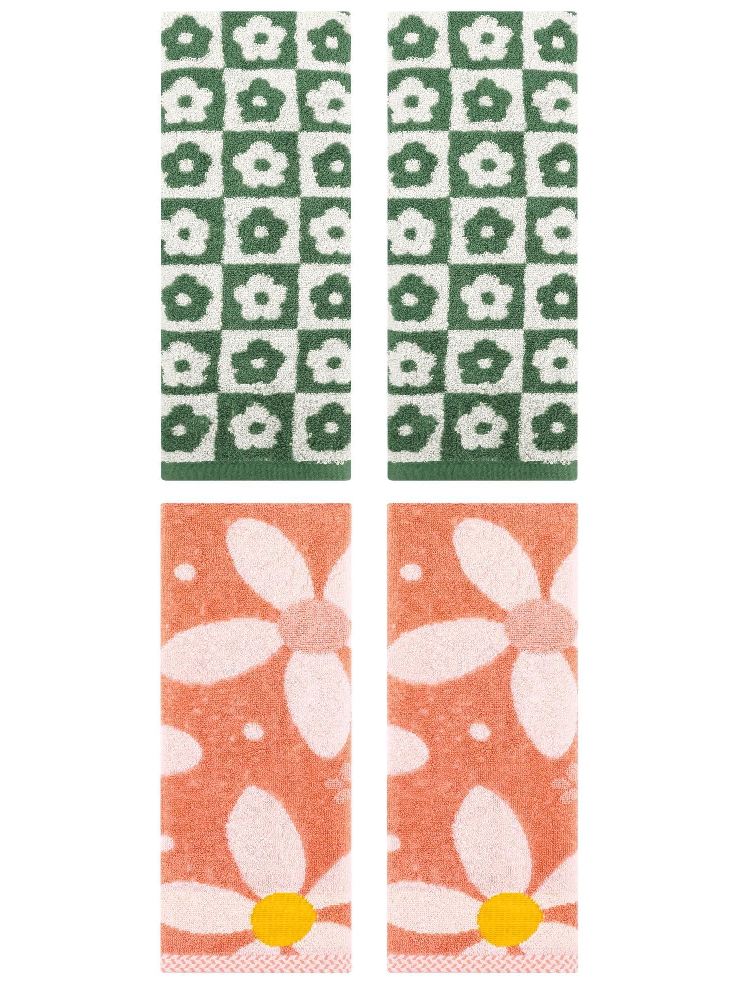 Unique Bargains Soft Hand Towel Set 4 Pcs Green/Orange 14" x 30"/13" x 29"
