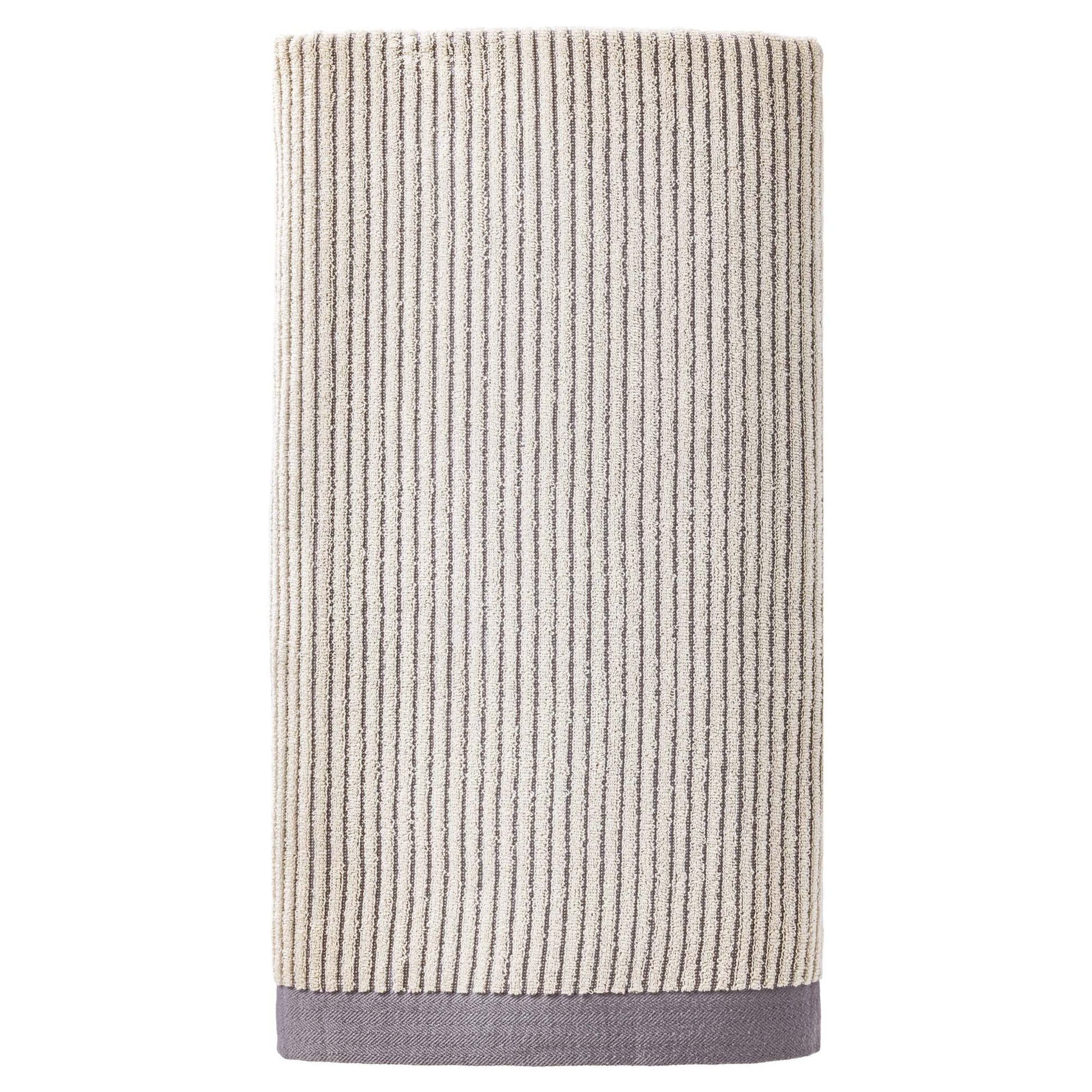 Unique Bargains Soft Highly Absorbent Pure Cotton Striped Bath Towel Grey 55" x 28"