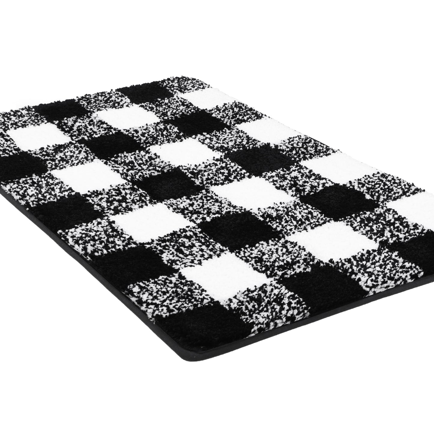 Unique Bargains Soft Microfiber Plaid Bathroom Rugs Black & White 20"x30"