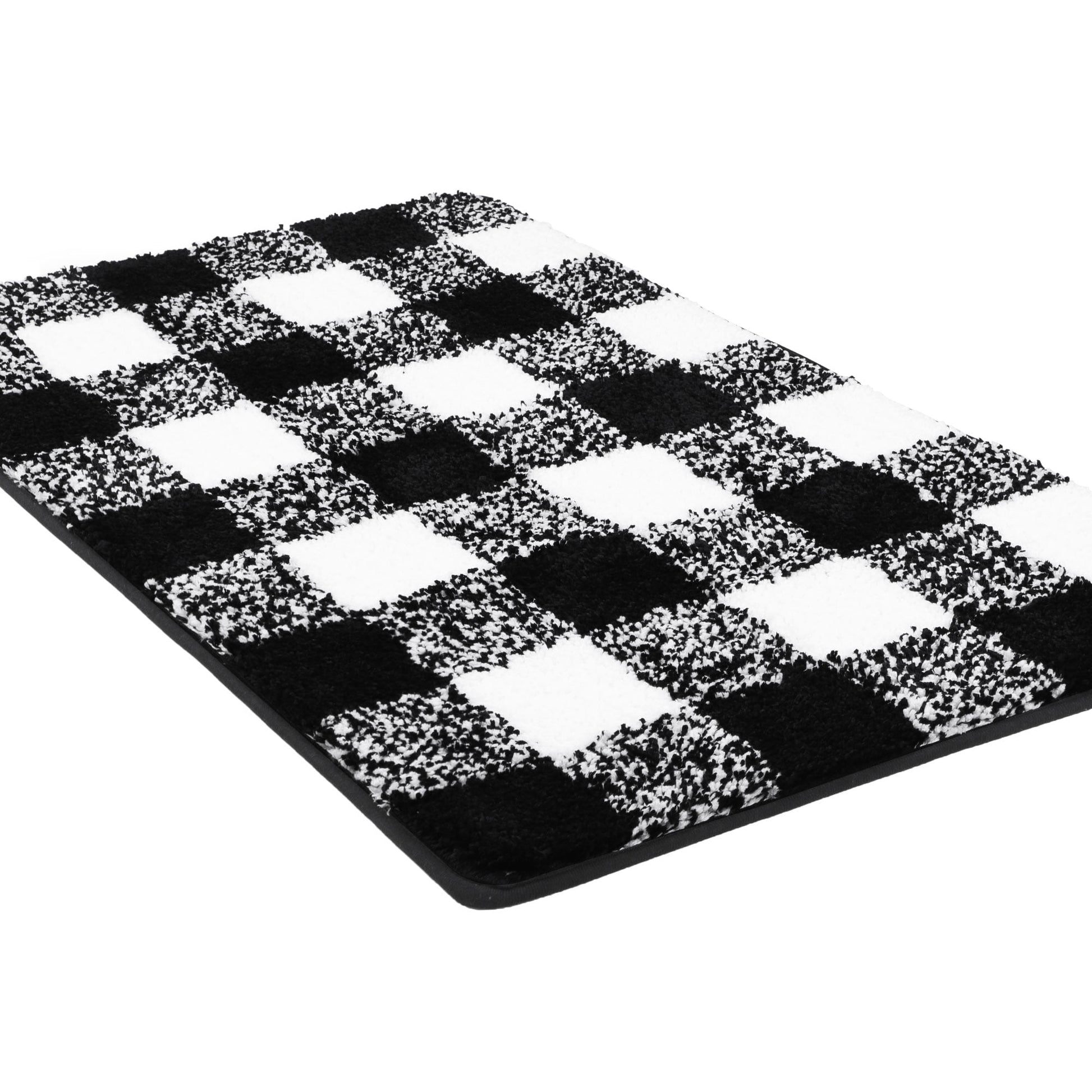 Unique Bargains Soft Microfiber Plaid Bathroom Rugs Black & White 20"x30"