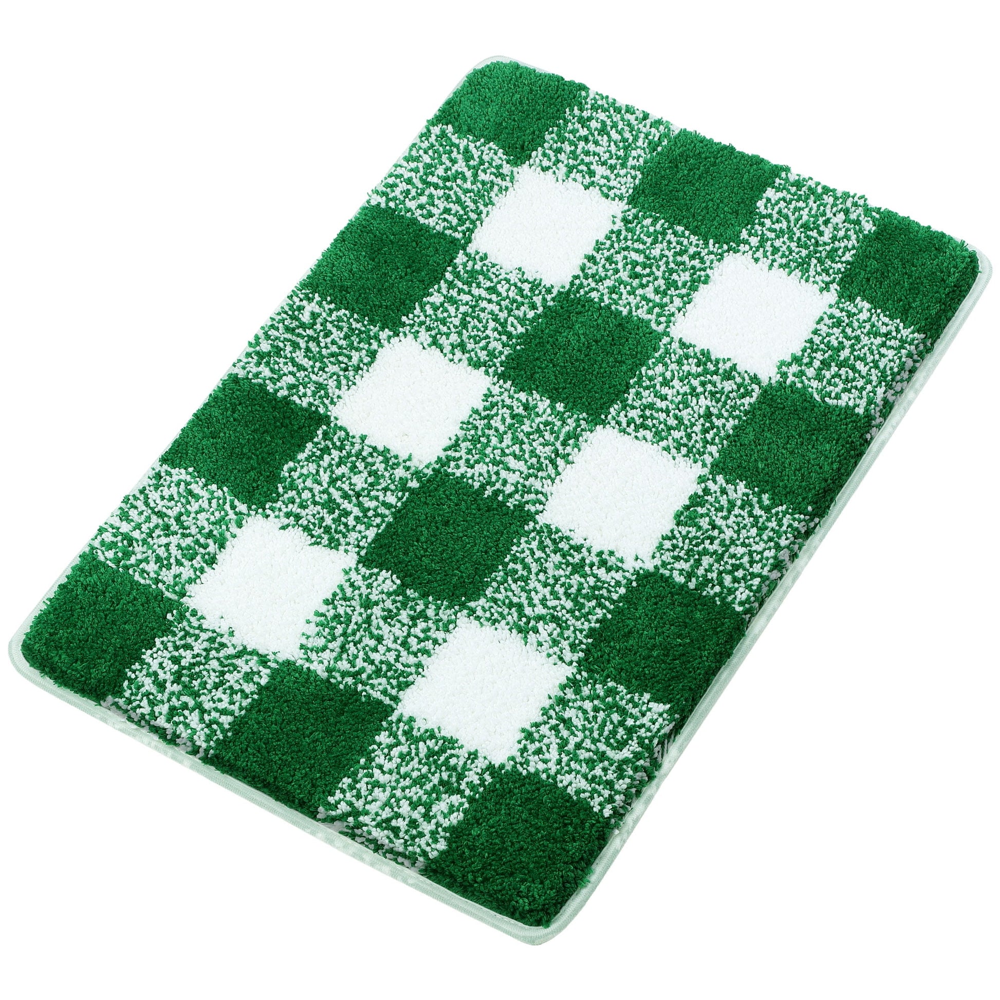 Unique Bargains Soft Microfiber Plaid Bathroom Rugs Green & White 17"x24"