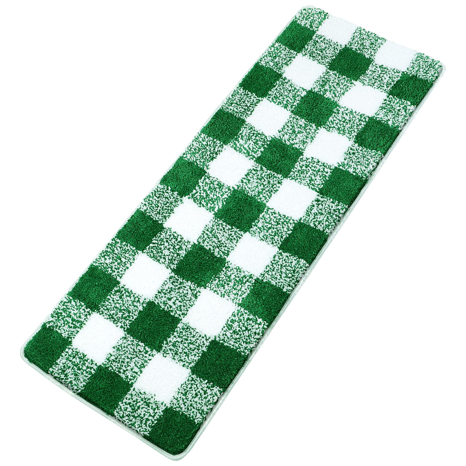 Unique Bargains Soft Microfiber Plaid Bathroom Rugs Green & White 17"x47"