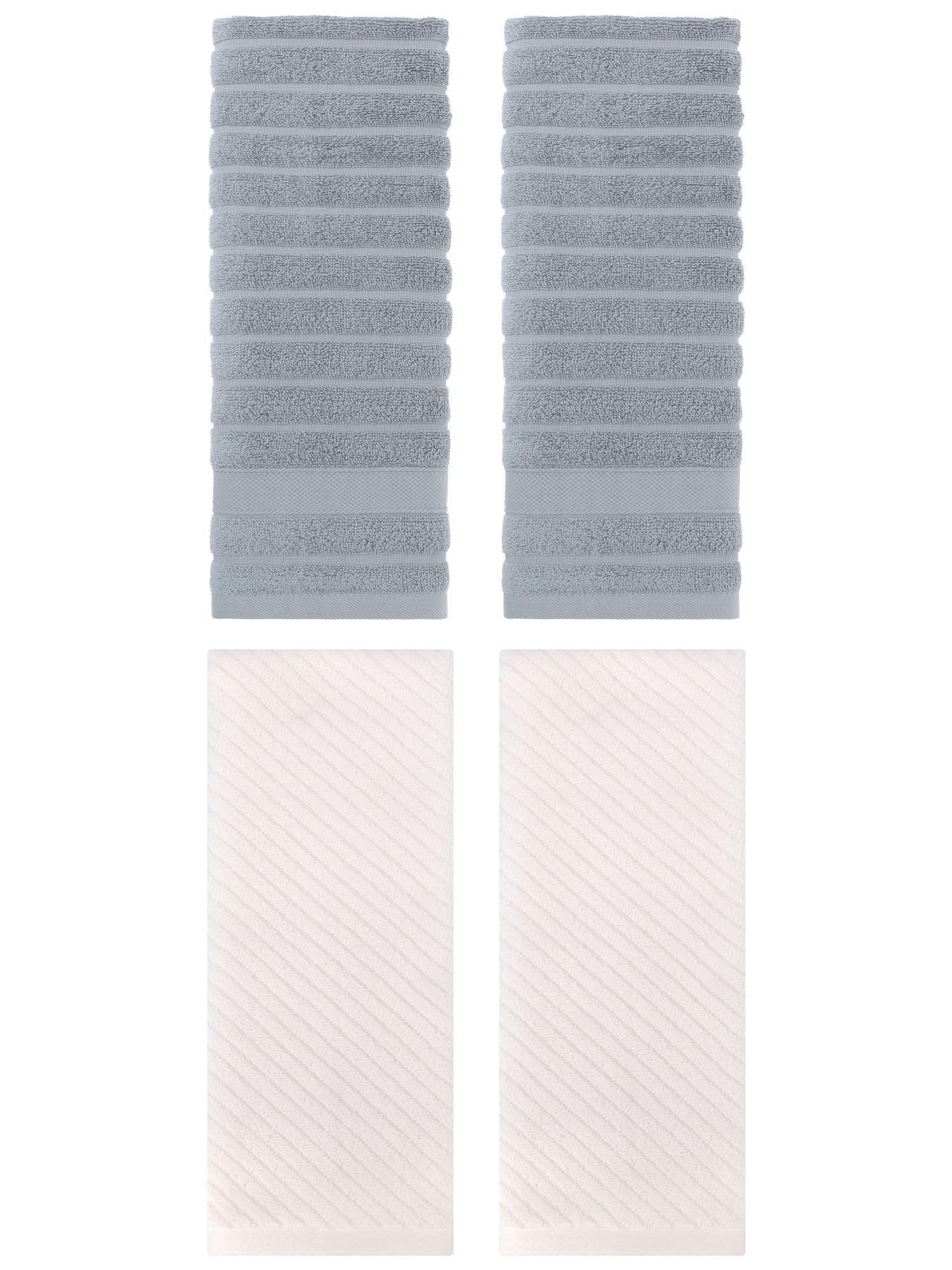 Unique Bargains Soft Striped Hand Towel 14" x 30" 4 Pcs Grey/Beige