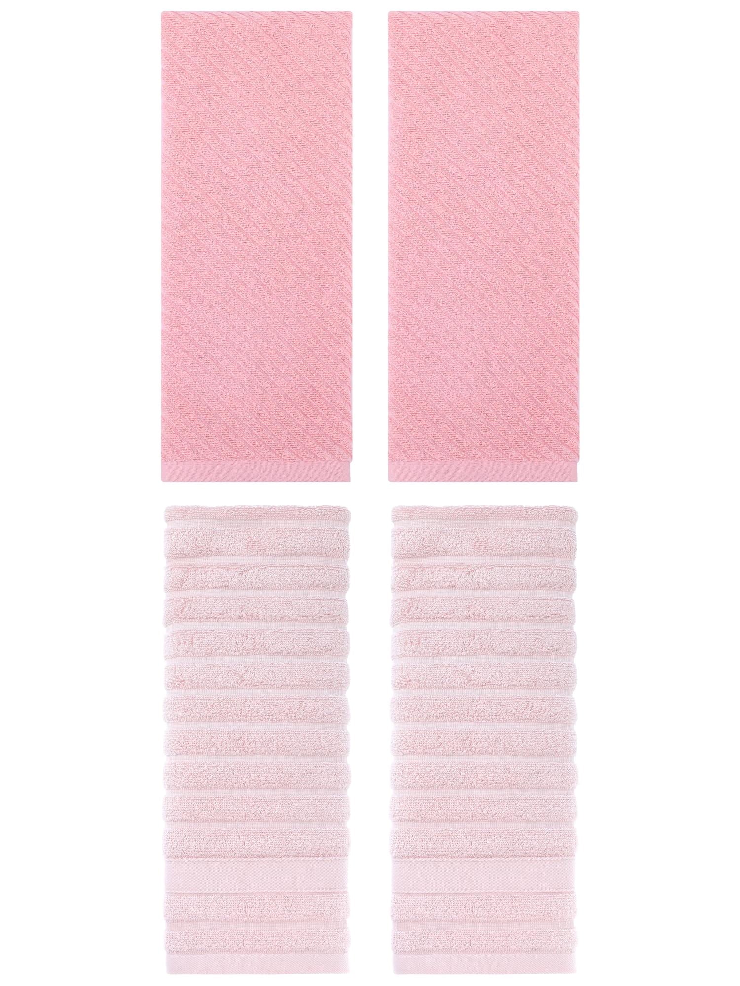 Unique Bargains Soft Striped Hand Towel 14" x 30" 4 Pcs Pink
