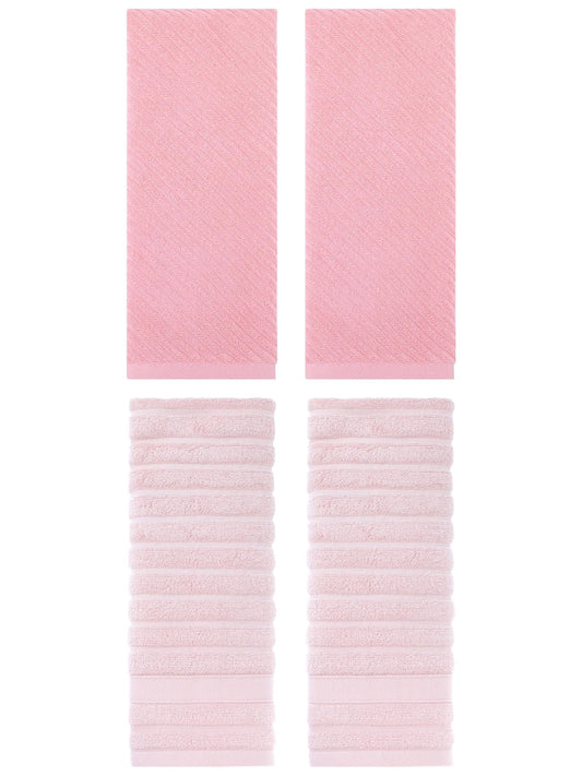 Unique Bargains Soft Striped Hand Towel 14" x 30" 4 Pcs Pink