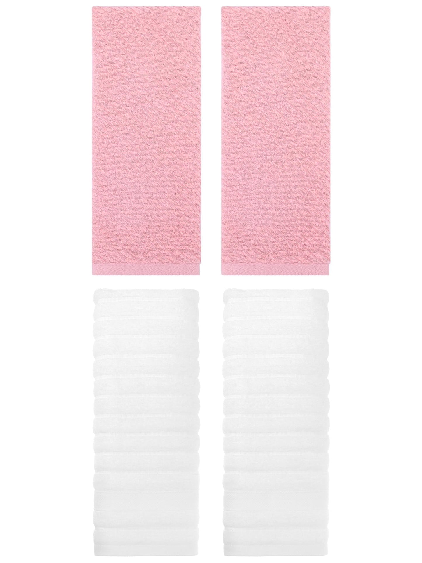 Unique Bargains Soft Striped Hand Towel 14" x 30" 4 Pcs White/Pink