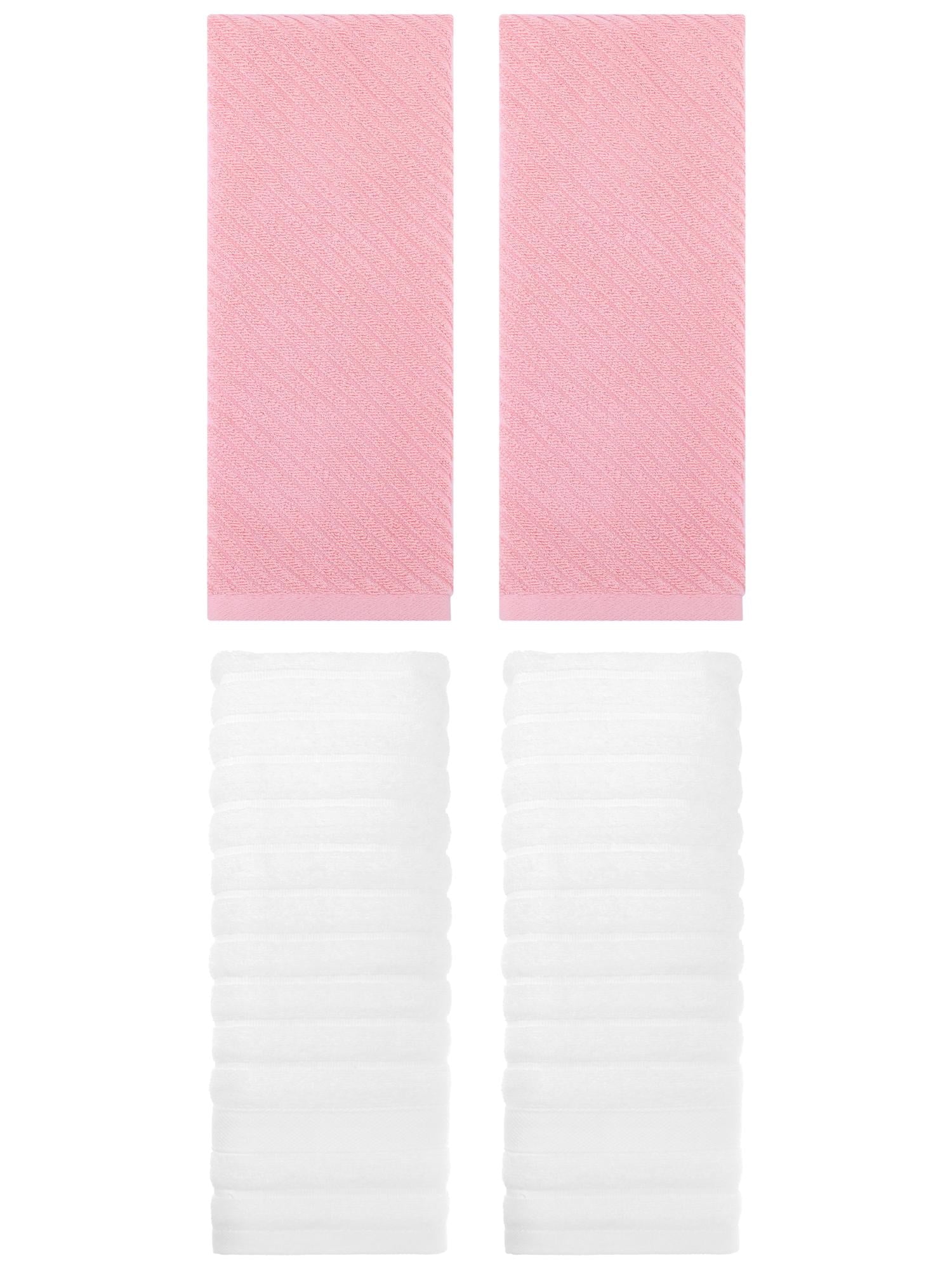 Unique Bargains Soft Striped Hand Towel 14" x 30" 4 Pcs White/Pink