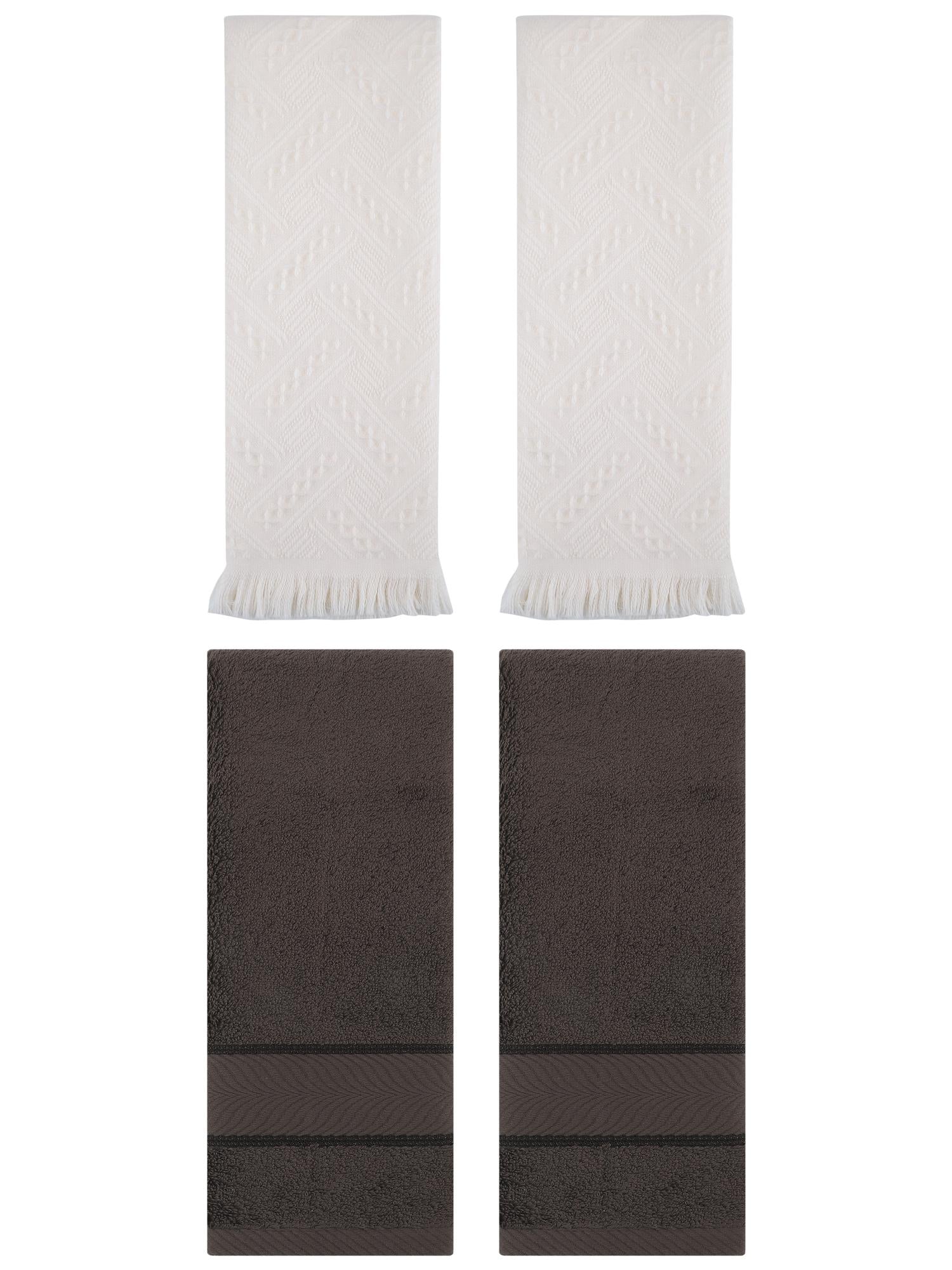 Unique Bargains Sold Striped Cotton Hand Towels 4 Pcs Dark Brown/Beige 14" x 30"/13" x 29"