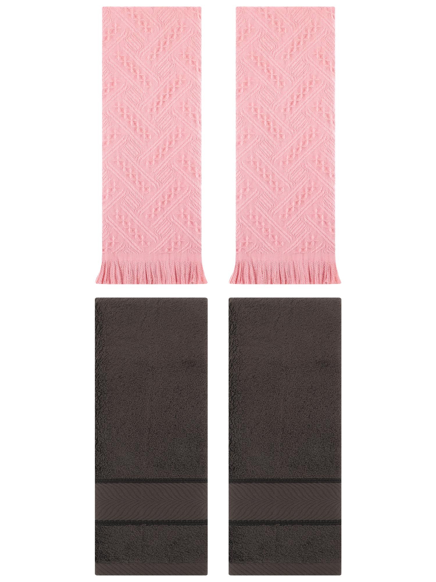 Unique Bargains Sold Striped Cotton Hand Towels 4 Pcs Dark Brown/Pink 14" x 30"/13" x 29"