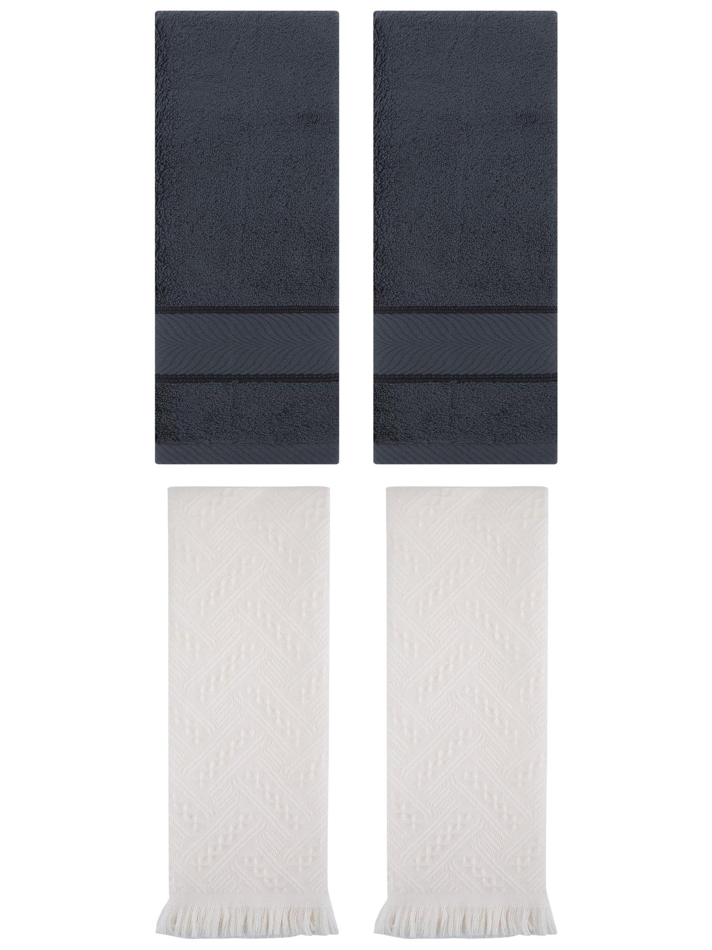 Unique Bargains Sold Striped Cotton Hand Towels 4 Pcs Dark Grey/Beige 14" x 30"/13" x 29"