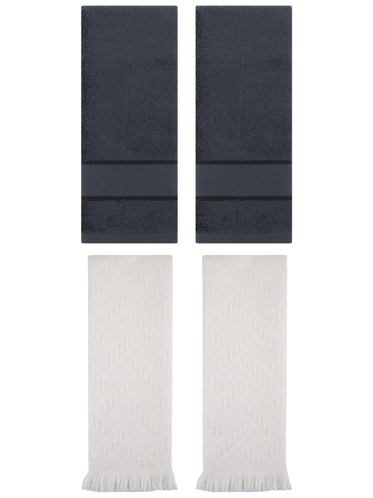 Unique Bargains Sold Striped Cotton Hand Towels 4 Pcs Dark Grey/Beige 14" x 30"/13" x 29"