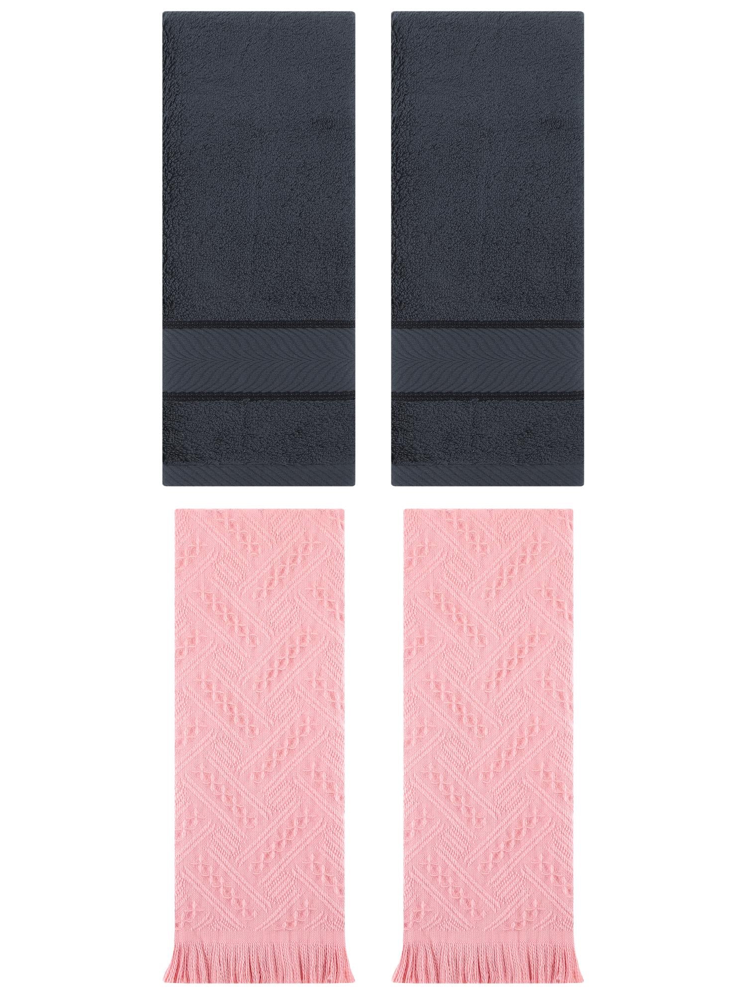 Unique Bargains Sold Striped Cotton Hand Towels 4 Pcs Dark Grey/Pink 14" x 30"/13" x 29"