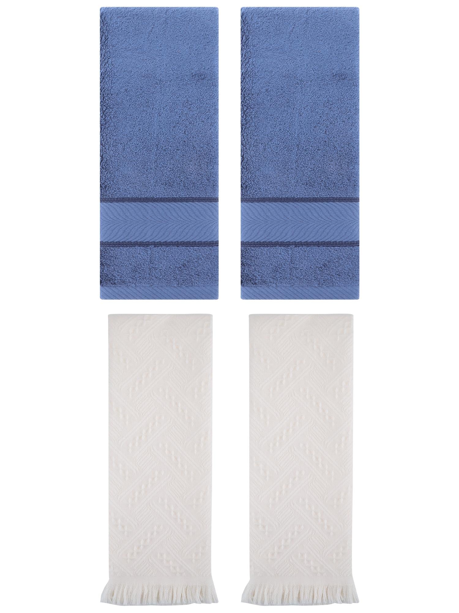 Unique Bargains Sold Striped Cotton Hand Towels 4 Pcs Light Blue/Beige 14" x 30"/13" x 29"