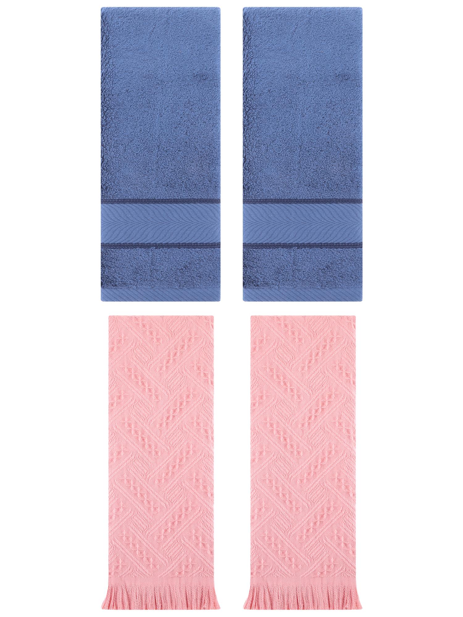Unique Bargains Sold Striped Cotton Hand Towels 4 Pcs Light Blue/Pink 14" x 30"/13" x 29"