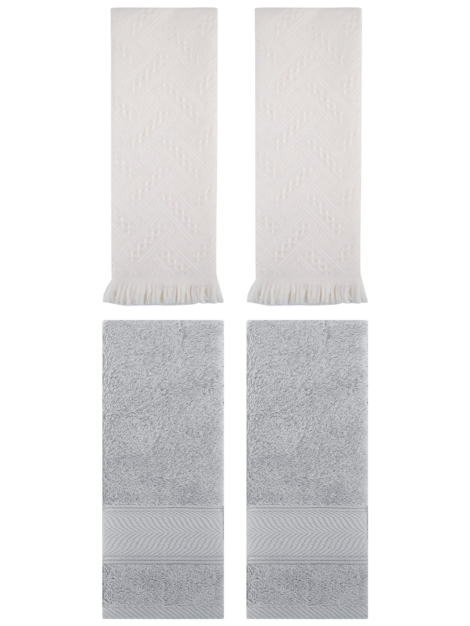 Unique Bargains Sold Striped Cotton Hand Towels 4 Pcs Light Grey/Beige 14" x 30"/13" x 29"