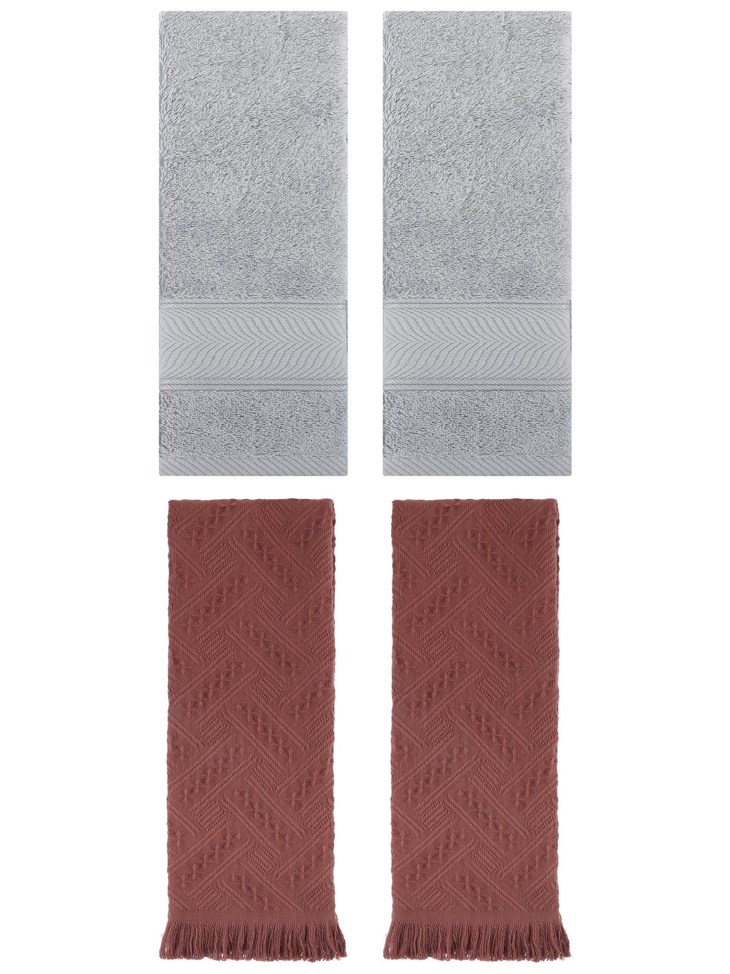 Unique Bargains Sold Striped Cotton Hand Towels 4 Pcs Light Grey/Brown 14" x 30"/13" x 29"