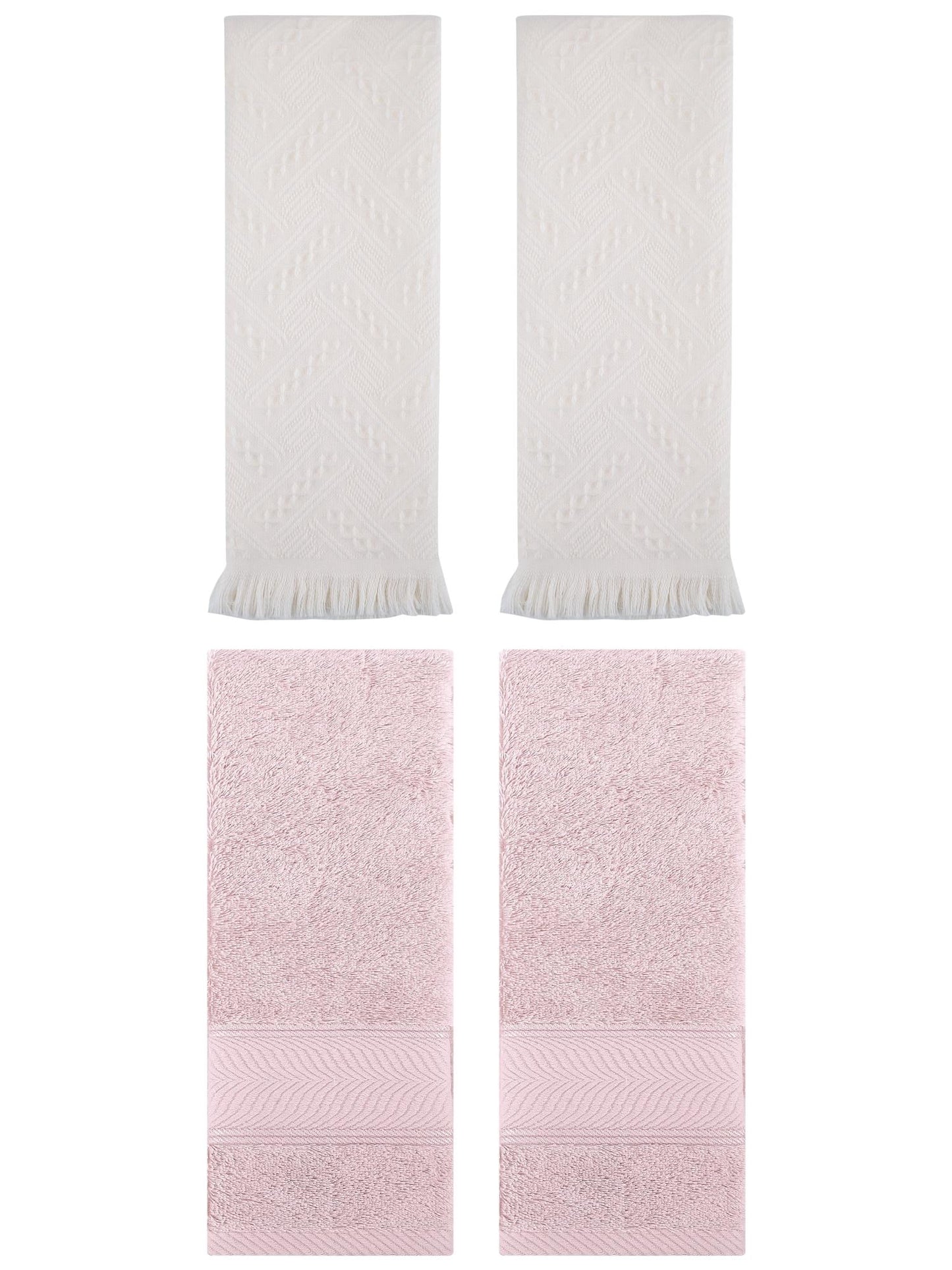 Unique Bargains Sold Striped Cotton Hand Towels 4 Pcs Light Pink/Beige 14" x 30"/13" x 29"