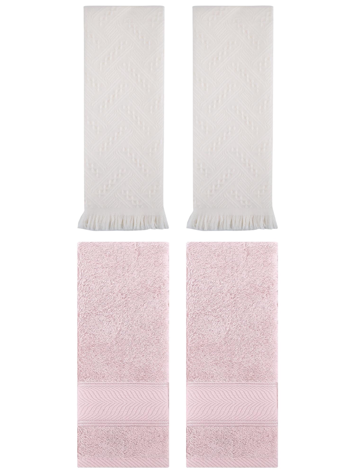 Unique Bargains Sold Striped Cotton Hand Towels 4 Pcs Light Pink/Beige 14" x 30"/13" x 29"