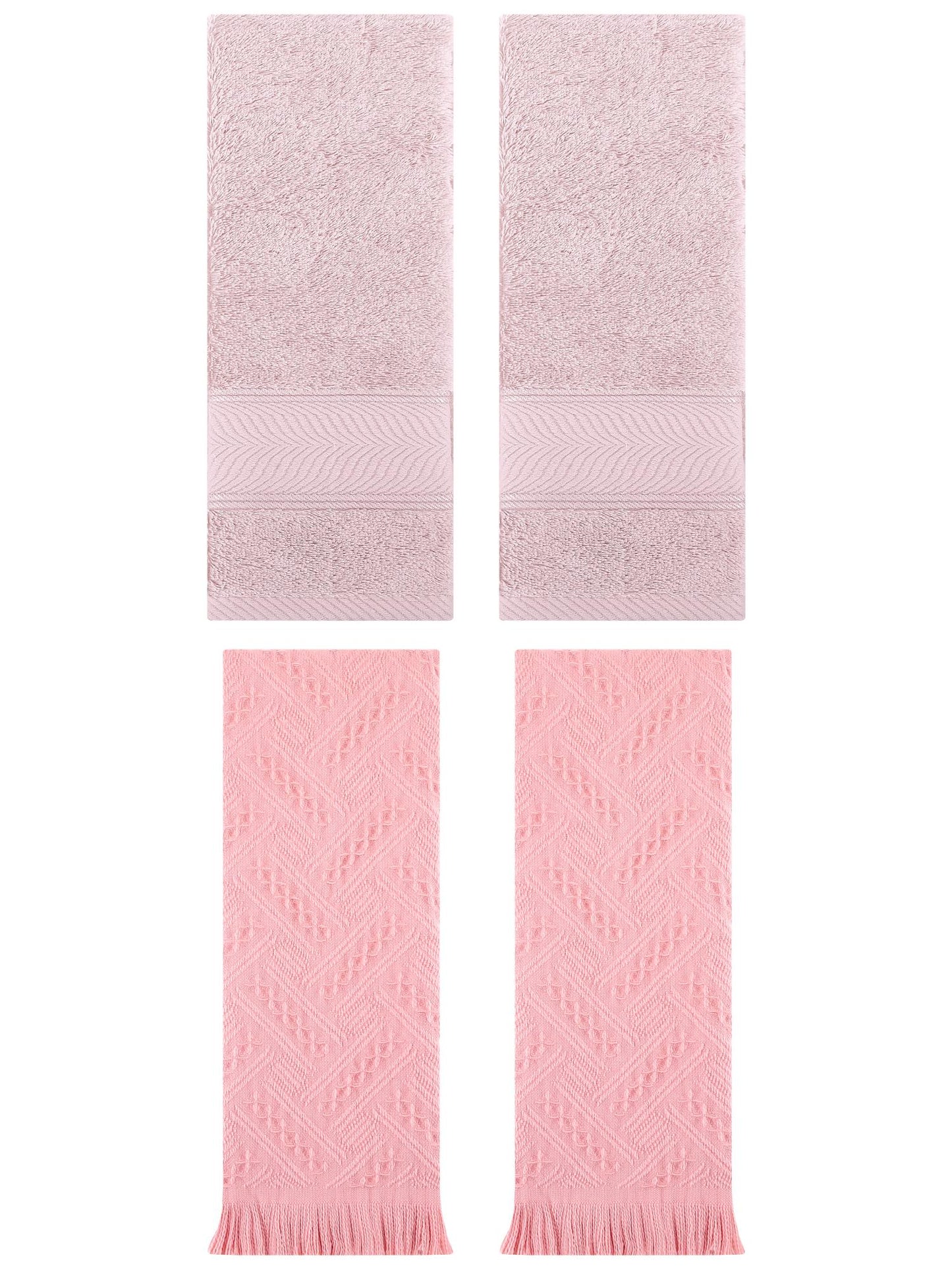 Unique Bargains Sold Striped Cotton Hand Towels 4 Pcs Light Pink/Pink 14" x 30"/13" x 29"